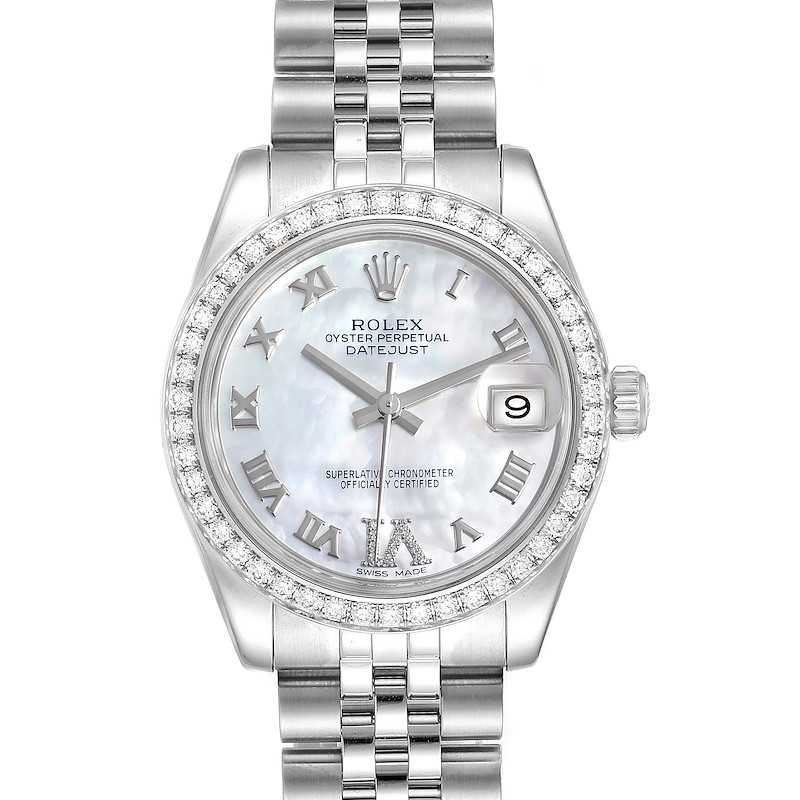 Rolex Datejust Midsize Steel White Gold MOP Diamond Ladies Watch 178384 SwissWatchExpo