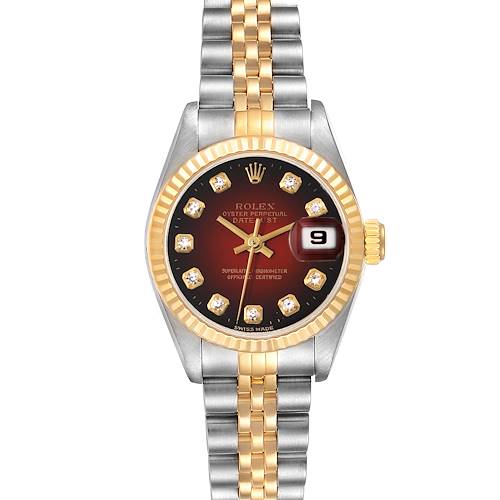 Photo of Rolex Datejust Red Diamond Dial Steel Yellow Gold Ladies Watch 69173 Box Papers