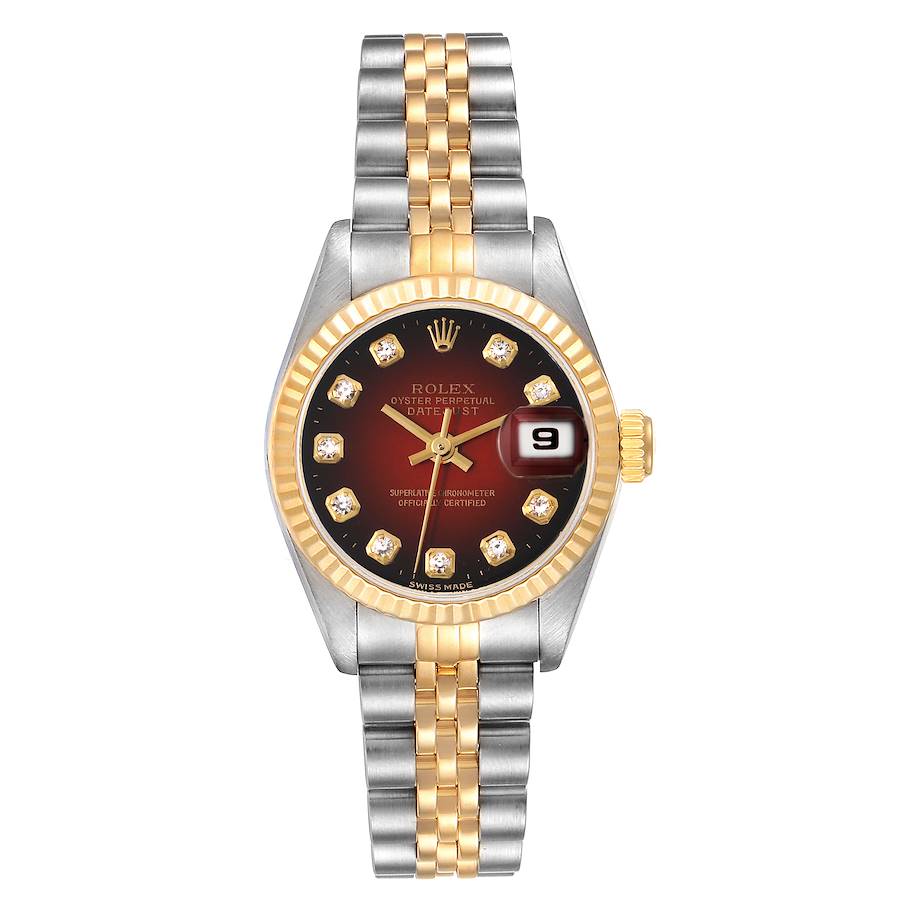 Rolex Datejust Red Diamond Dial Steel Yellow Gold Ladies Watch 69173 Box Papers SwissWatchExpo