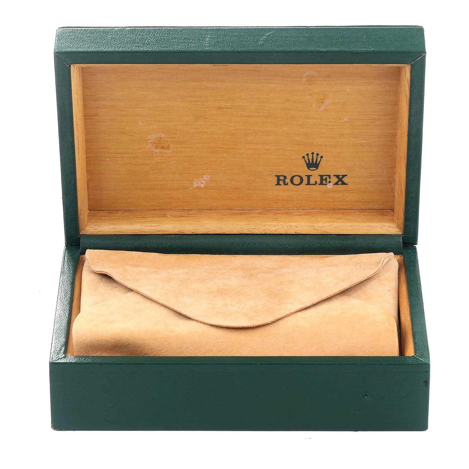 This image shows a Rolex Datejust 16220 Men's Stainless Steel Silver Dial 16220 Men's Stainless Steel Silver Dial watch box and pouch. The watch itself isn't visible.