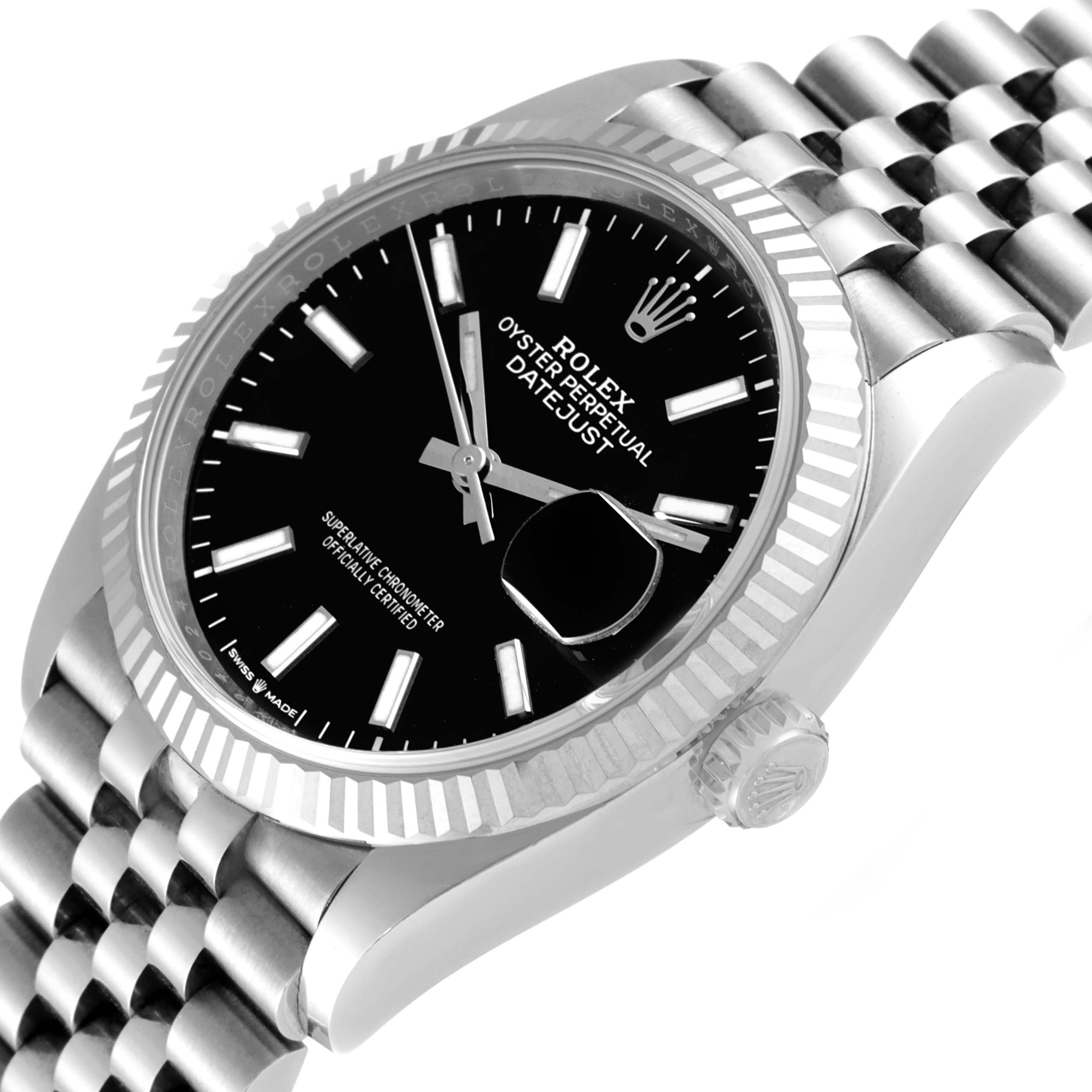 The image shows a close-up angled view of a Rolex Datejust 126234 Men's Stainless Steel Black Dial 126234 Men's Stainless Steel Black Dial watch, displaying the face, bezel, crown, and bracelet.