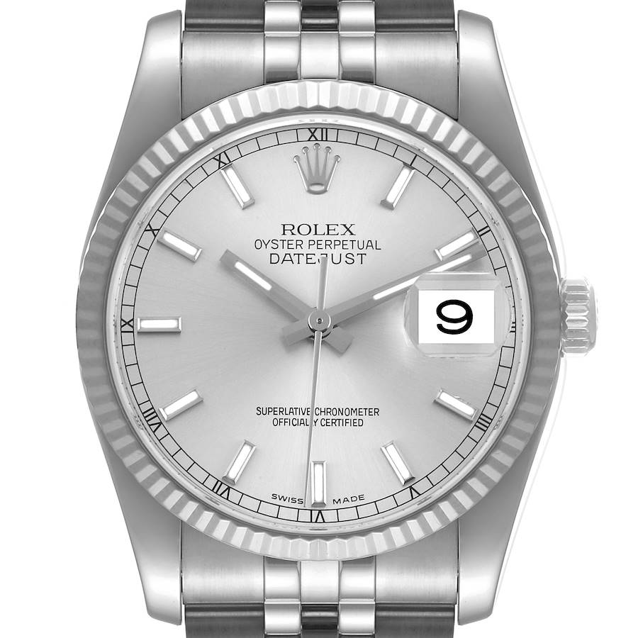 Rolex Datejust Steel White Gold Silver Dial Mens Watch 116234 Box Papers SwissWatchExpo