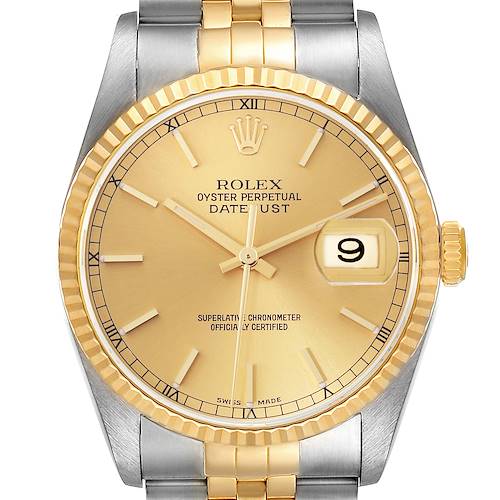 Photo of Rolex Datejust Steel Yellow Gold Champagne Dial Mens Watch 16233 Box Papers