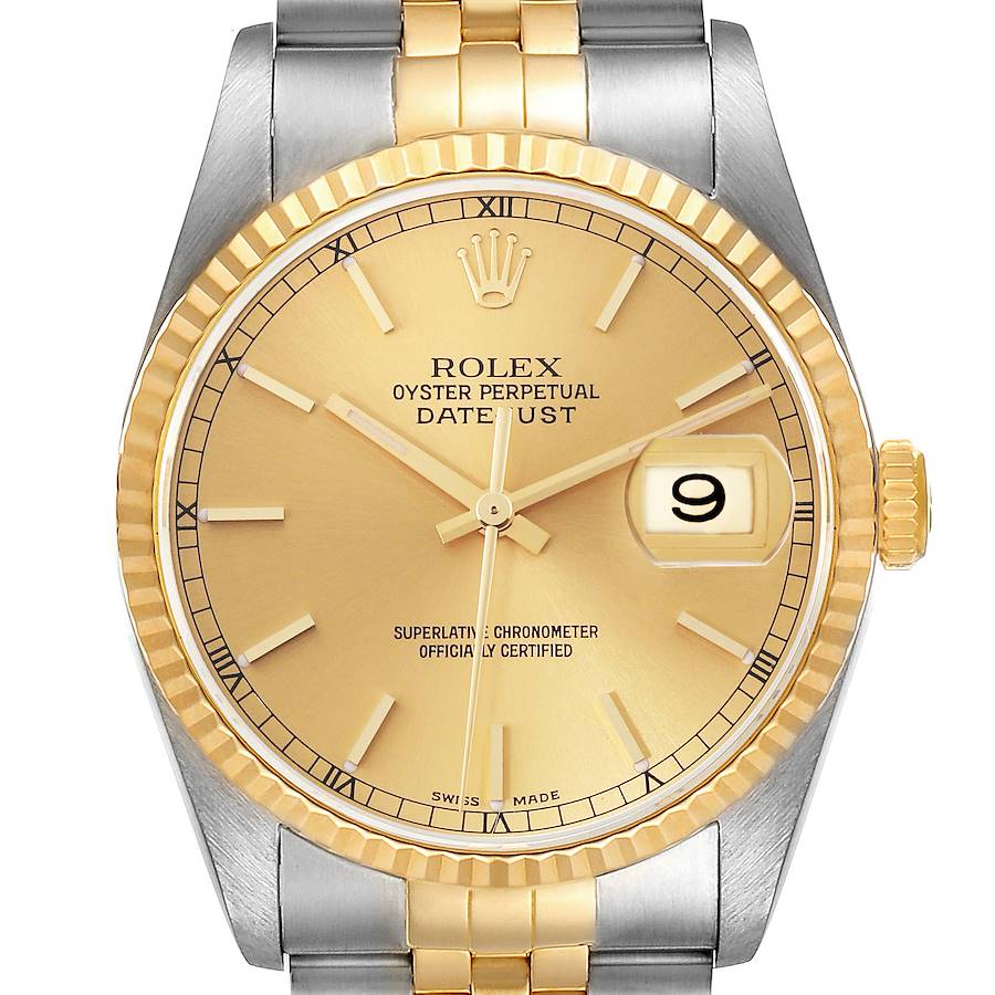 Rolex Datejust Steel Yellow Gold Champagne Dial Mens Watch 16233 Box Papers SwissWatchExpo