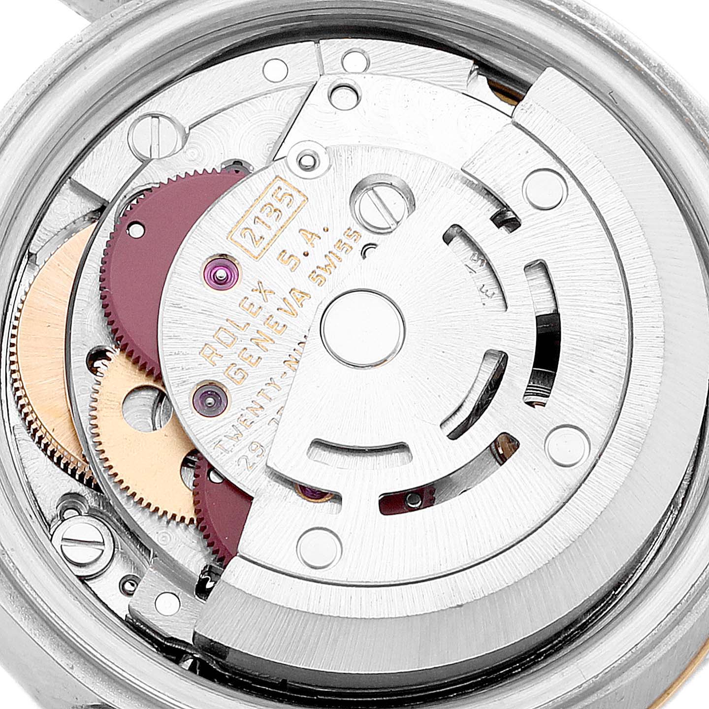 The image shows the inner mechanical movement and components of the Rolex Datejust 69173 Women
s Steel and Gold (two tone) White Dial 69173 Women
s Steel and Gold (two tone) White Dial watch.