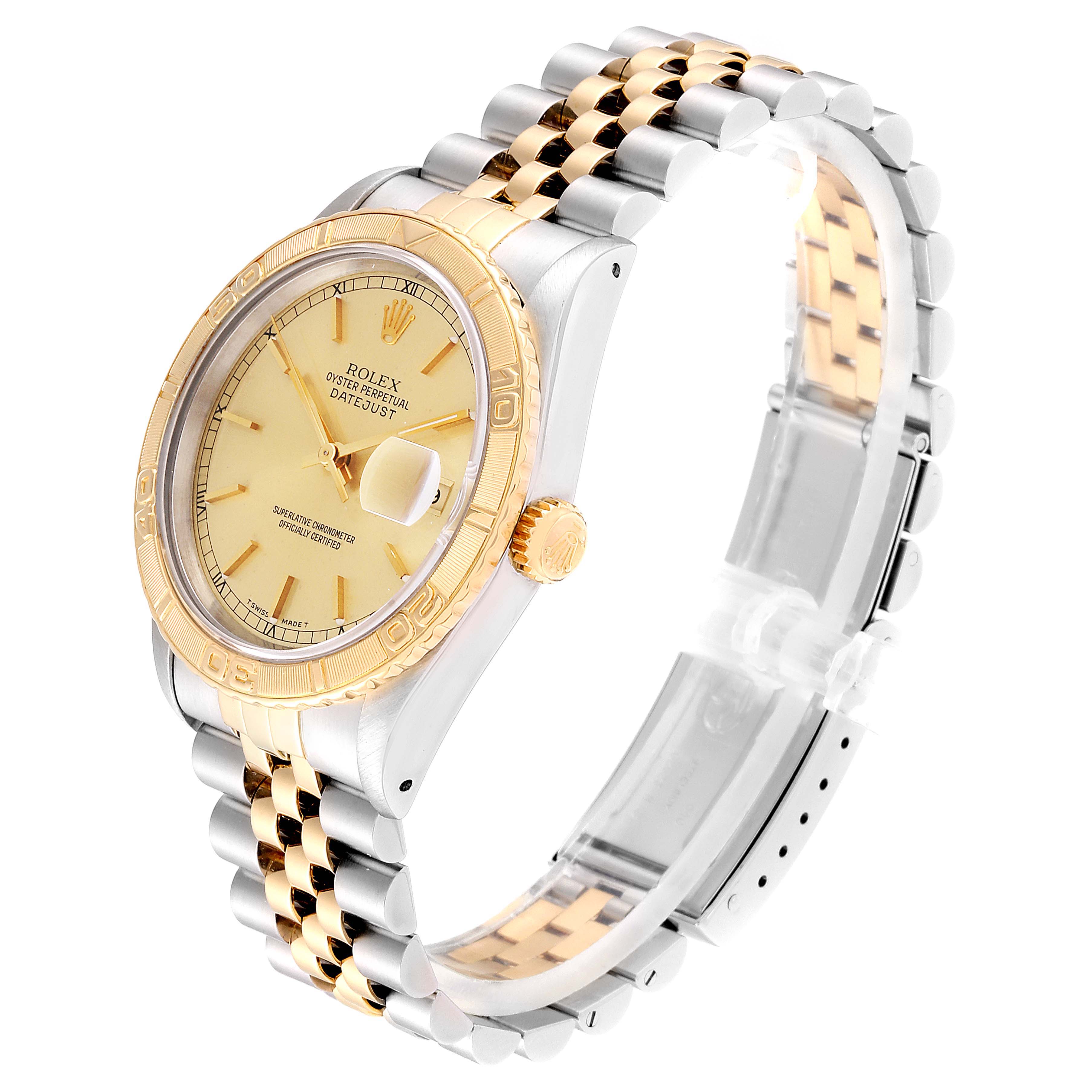 This image shows a Rolex Turn-o-Graph 16263 Men
s Steel and Gold (two tone) Champagne Dial 16263 Men
s Steel and Gold (two tone) Champagne Dial watch at a three-quarter angle, displaying the dial, bezel, crown, and bracelet.