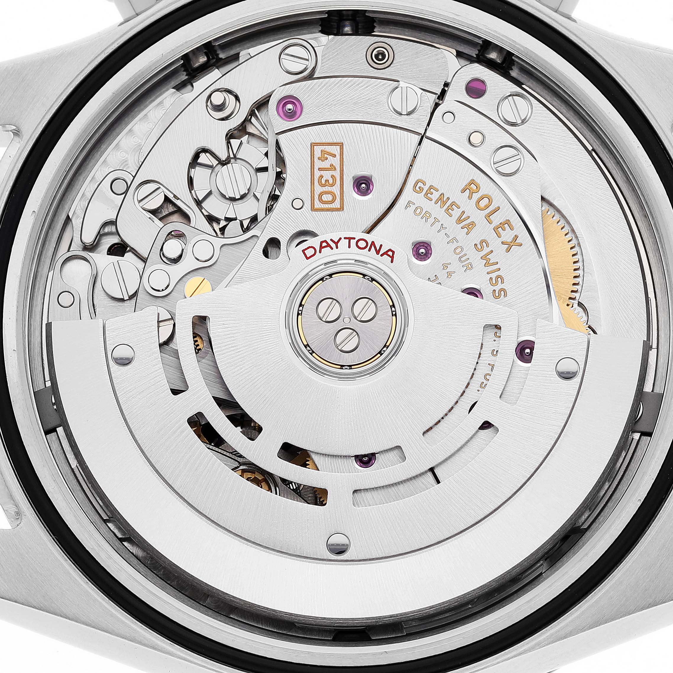 The image shows the internal movement mechanism of a Rolex Daytona 116500 Men's Stainless Steel White Dial 116500 Men's Stainless Steel White Dial watch, viewed from the back.