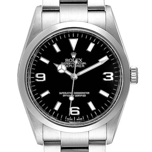 Photo of Rolex Explorer I Black Dial Stainless Steel Mens Watch 114270 Box Card