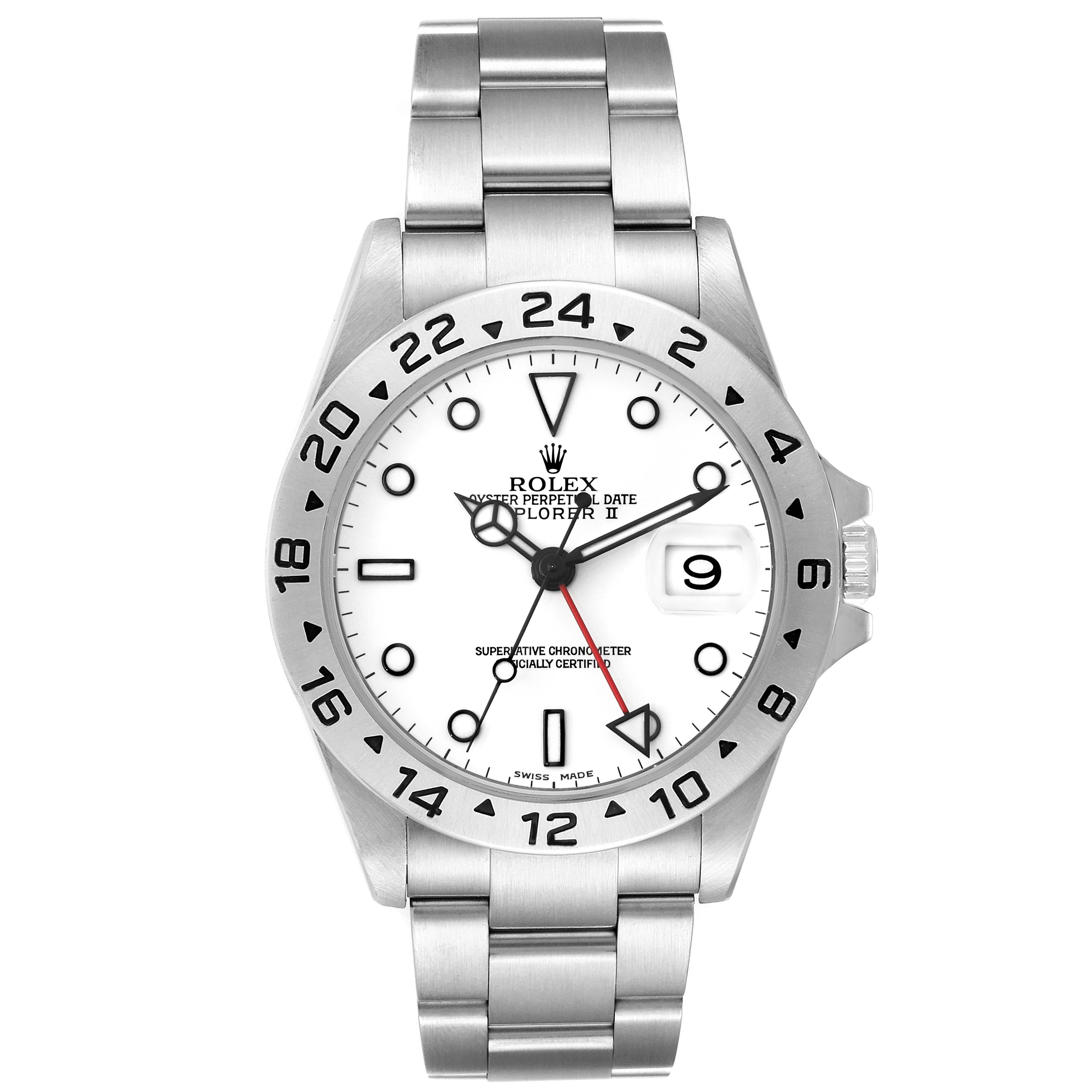 The image shows the Rolex Explorer 16570 Men
s Stainless Steel White Dial 16570 Men
s Stainless Steel White Dial watch from a front angle, highlighting its dial, bezel, bracelet, and crown.