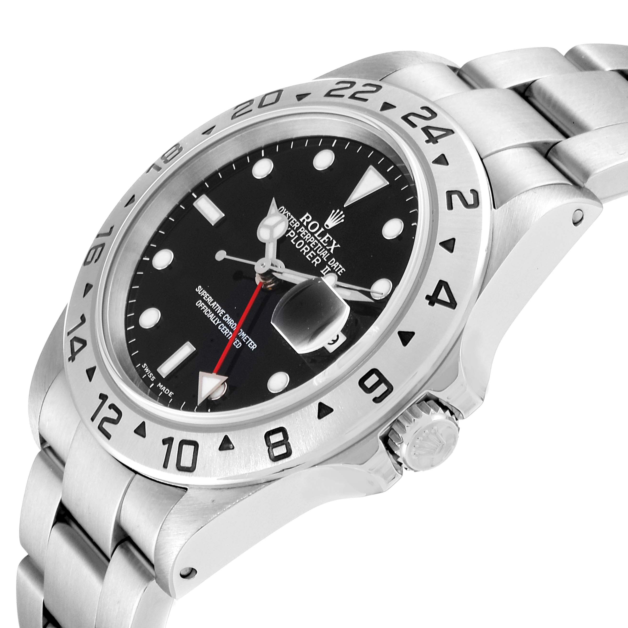 The image shows the Rolex Explorer 16570 Men
s Stainless Steel Black Dial 16570 Men
s Stainless Steel Black Dial watch from a three-quarters angle, highlighting the black dial, bezel, and stainless steel bracelet.