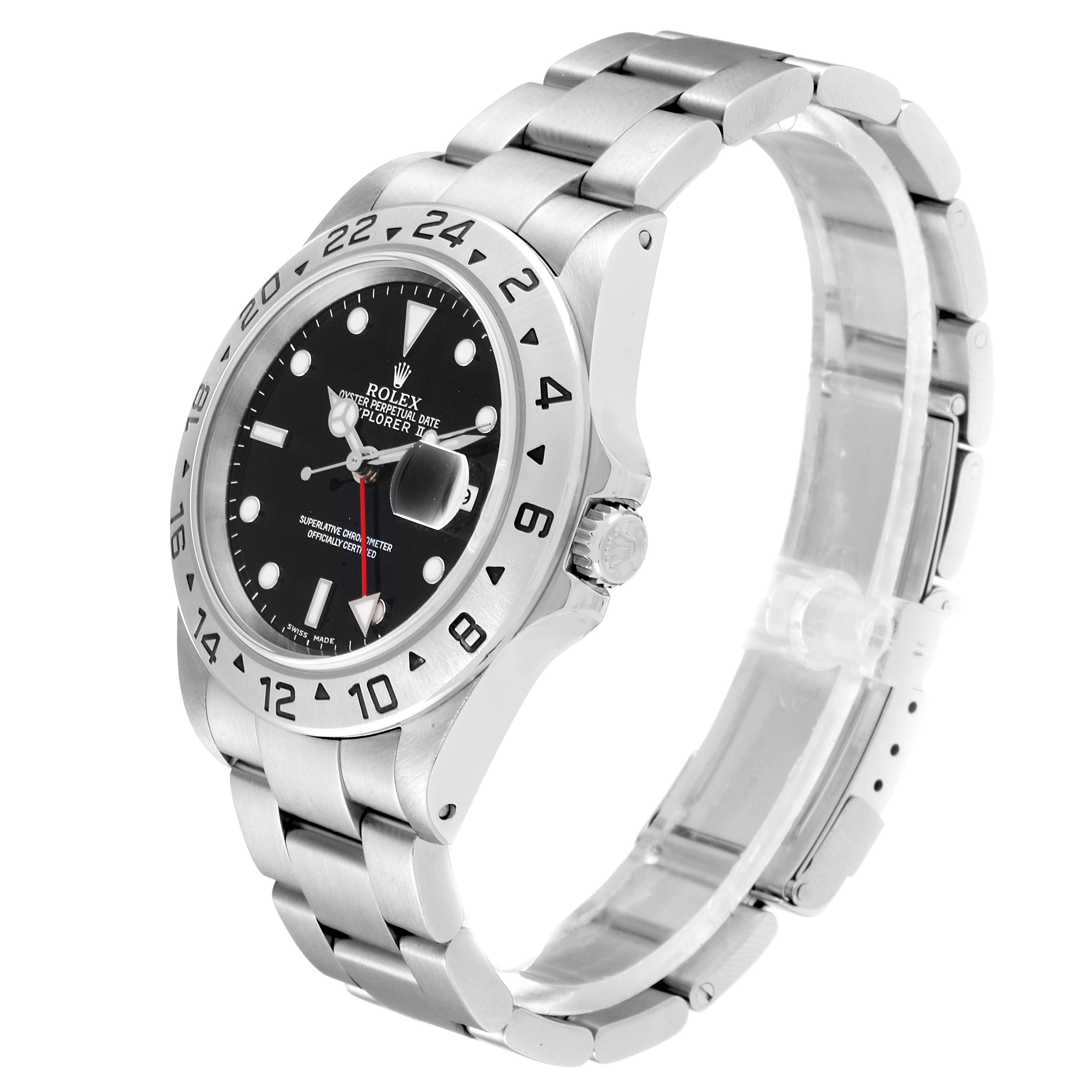 This image shows a side angle view of the Rolex Explorer 16570 Men
s Stainless Steel Black Dial 16570 Men
s Stainless Steel Black Dial watch, highlighting the bezel, dial, crown, and bracelet.