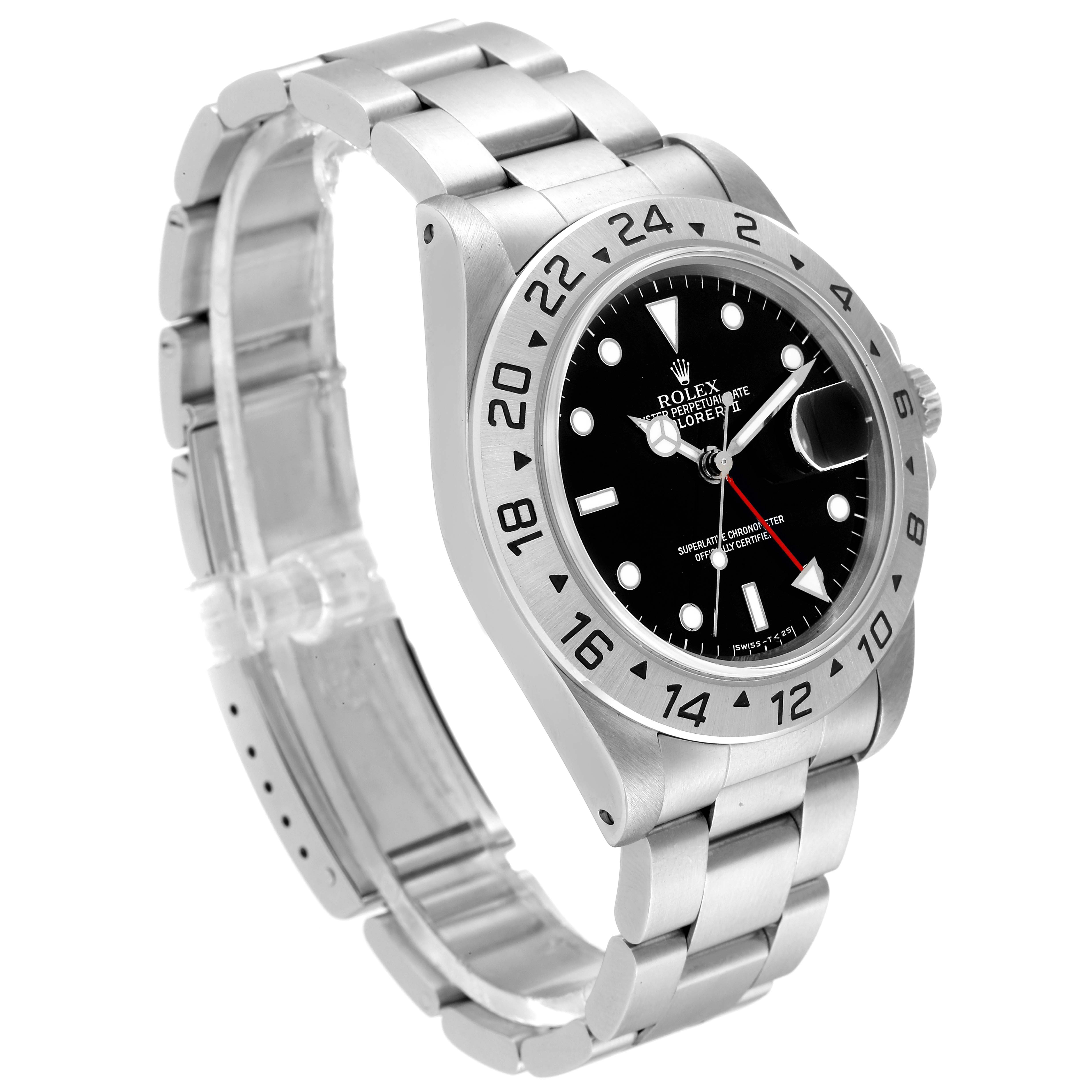 The image shows a side angle of the Rolex Explorer 16570 Men's Stainless Steel Black Dial 16570 Men's Stainless Steel Black Dial watch, displaying the bracelet, bezel, and face.