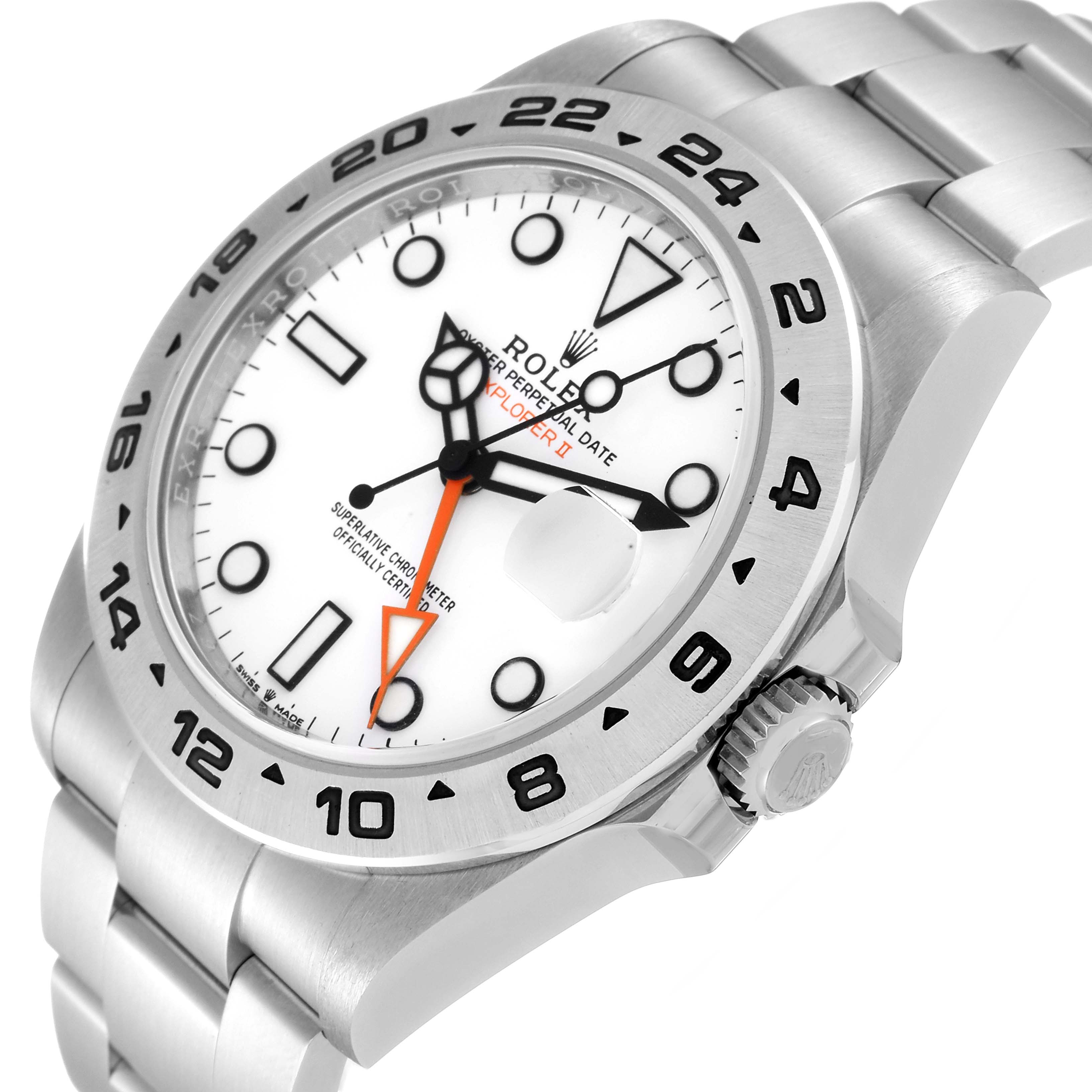 The image shows a Rolex Explorer 226570 Men
s Stainless Steel White Dial 226570 Men
s Stainless Steel White Dial watch at a tilted angle, highlighting the dial, bezel, and part of the bracelet.
