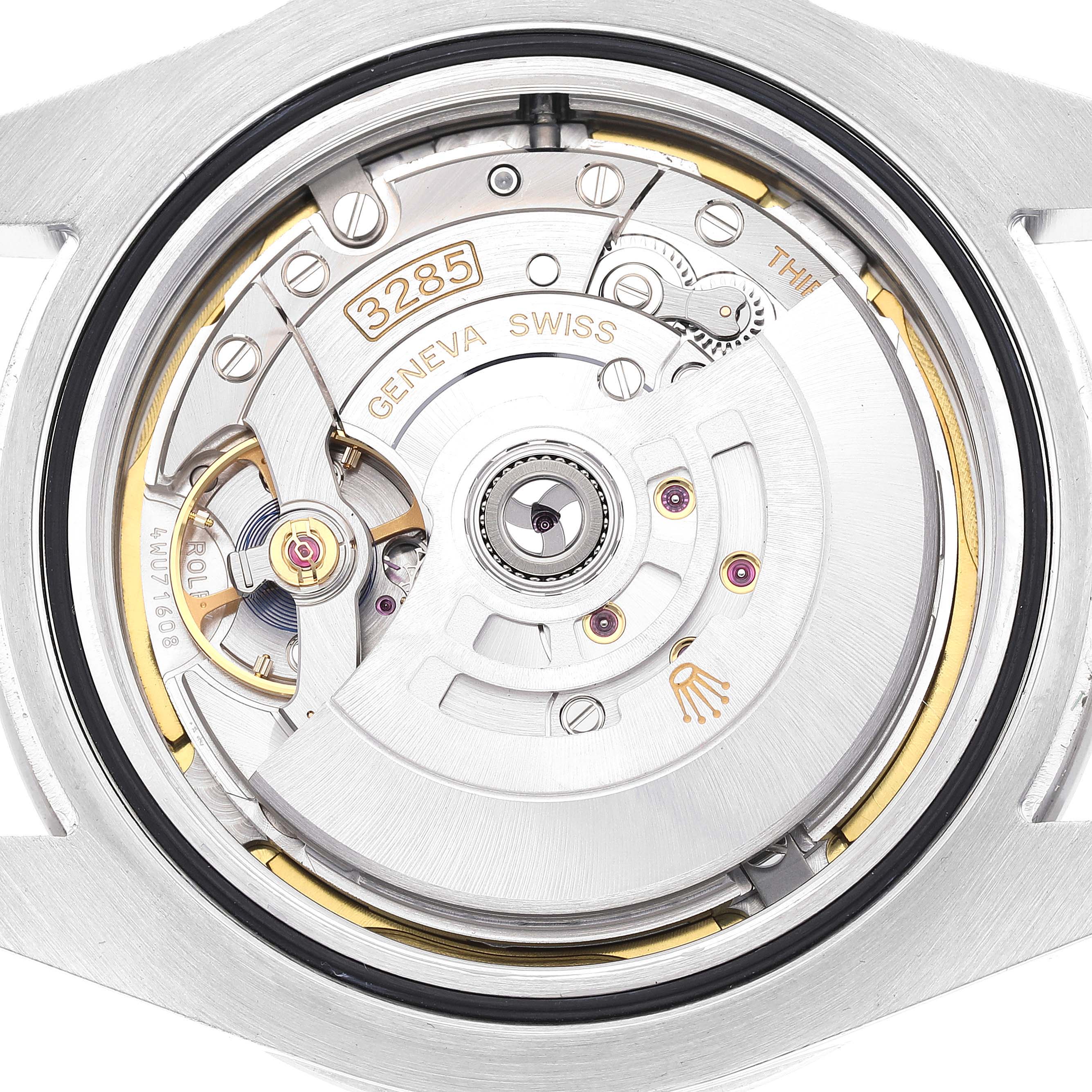 This image shows the movement mechanism of a Rolex Explorer 226570 Men
s Stainless Steel White Dial 226570 Men
s Stainless Steel White Dial watch model from a back angle.