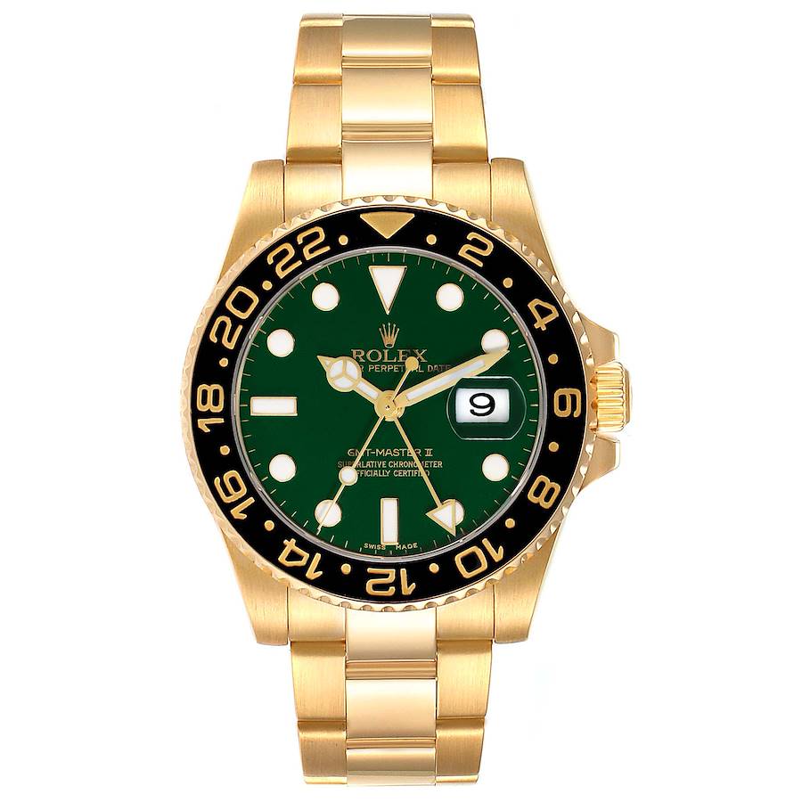 Rolex GMT Master II 18k Yellow Gold 116718 Green Dial Black
