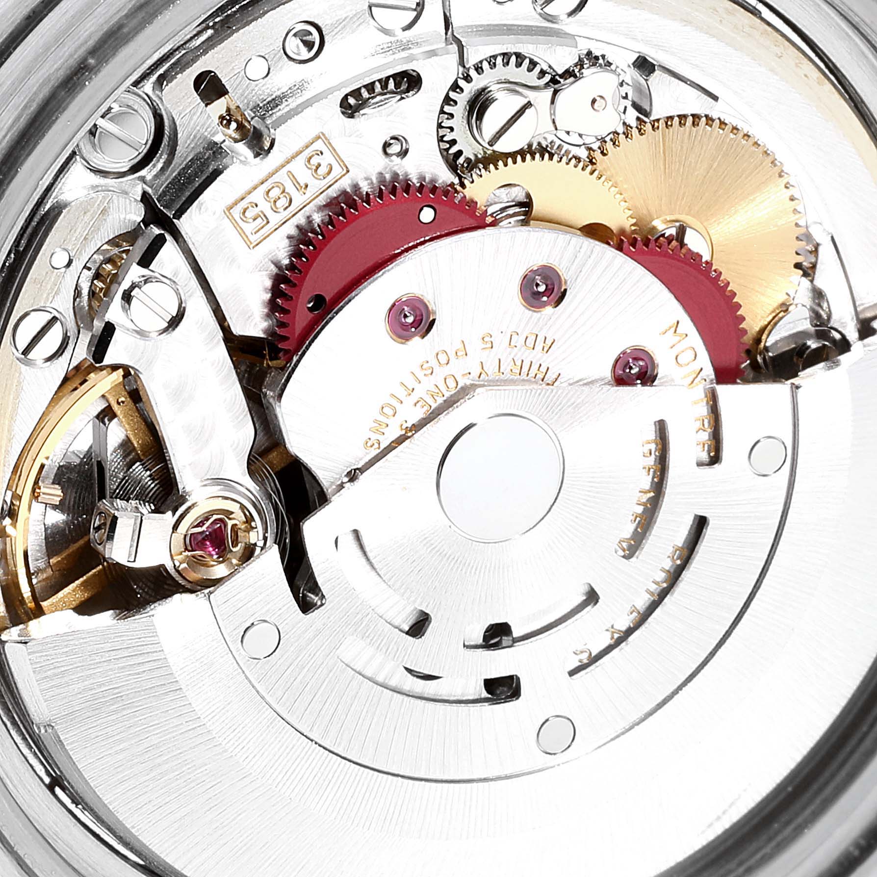 This image displays the intricate movement mechanism of a Rolex GMT-Master 16710 Men's Stainless Steel Black Dial 16710 Men's Stainless Steel Black Dial watch from the back angle, showcasing gears and components.