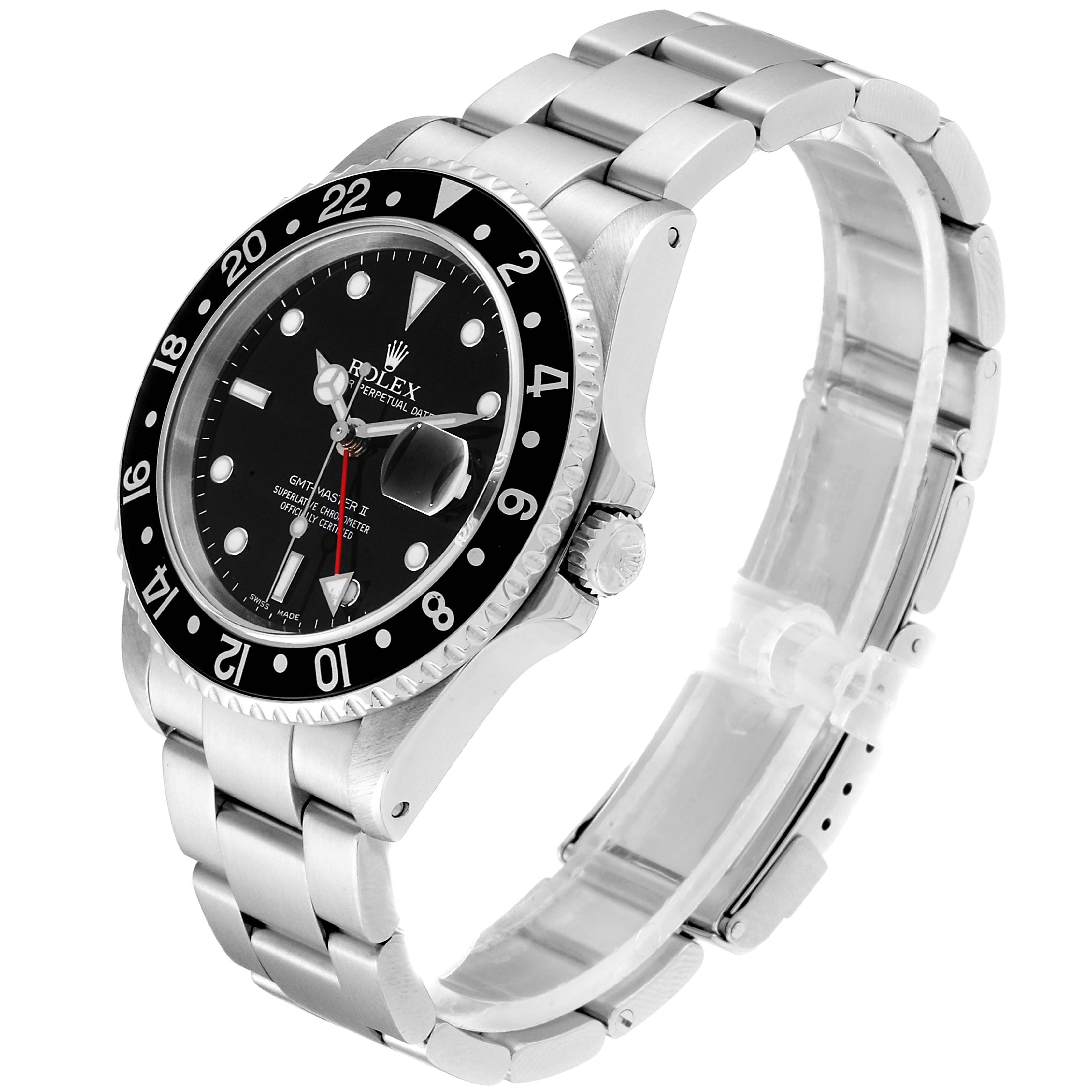 The image shows a side-angle view of the Rolex GMT-Master 16710 Men's Stainless Steel Black Dial 16710 Men's Stainless Steel Black Dial, highlighting the bezel, dial, and bracelet.