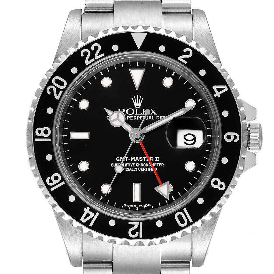 Rolex GMT Master II Black Dial Bezel Steel Mens Watch 16710 SwissWatchExpo