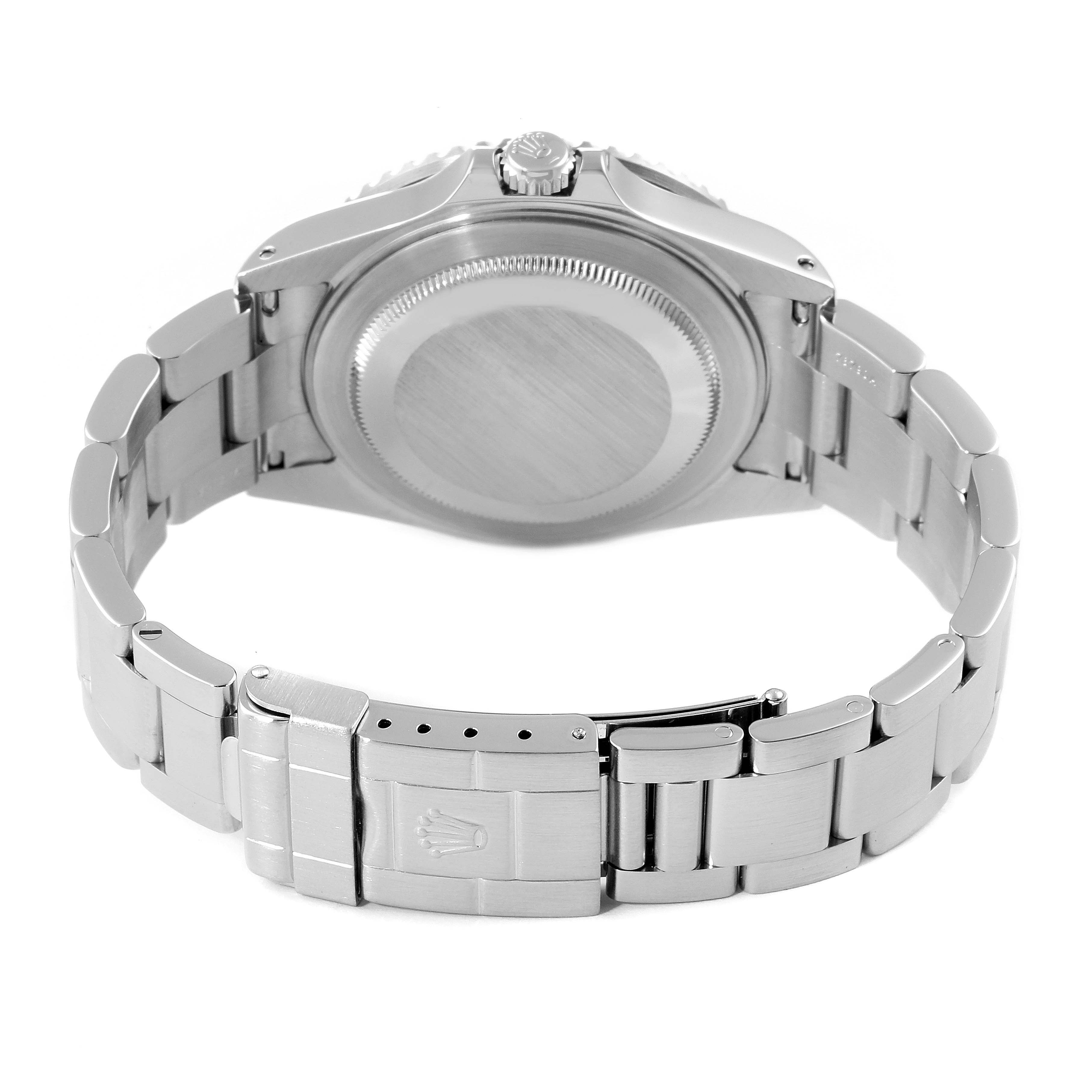 The image shows the back and clasp of a Rolex GMT-Master 16710 Men
s Stainless Steel Black Dial 16710 Men
s Stainless Steel Black Dial watch, highlighting the bracelet and caseback.