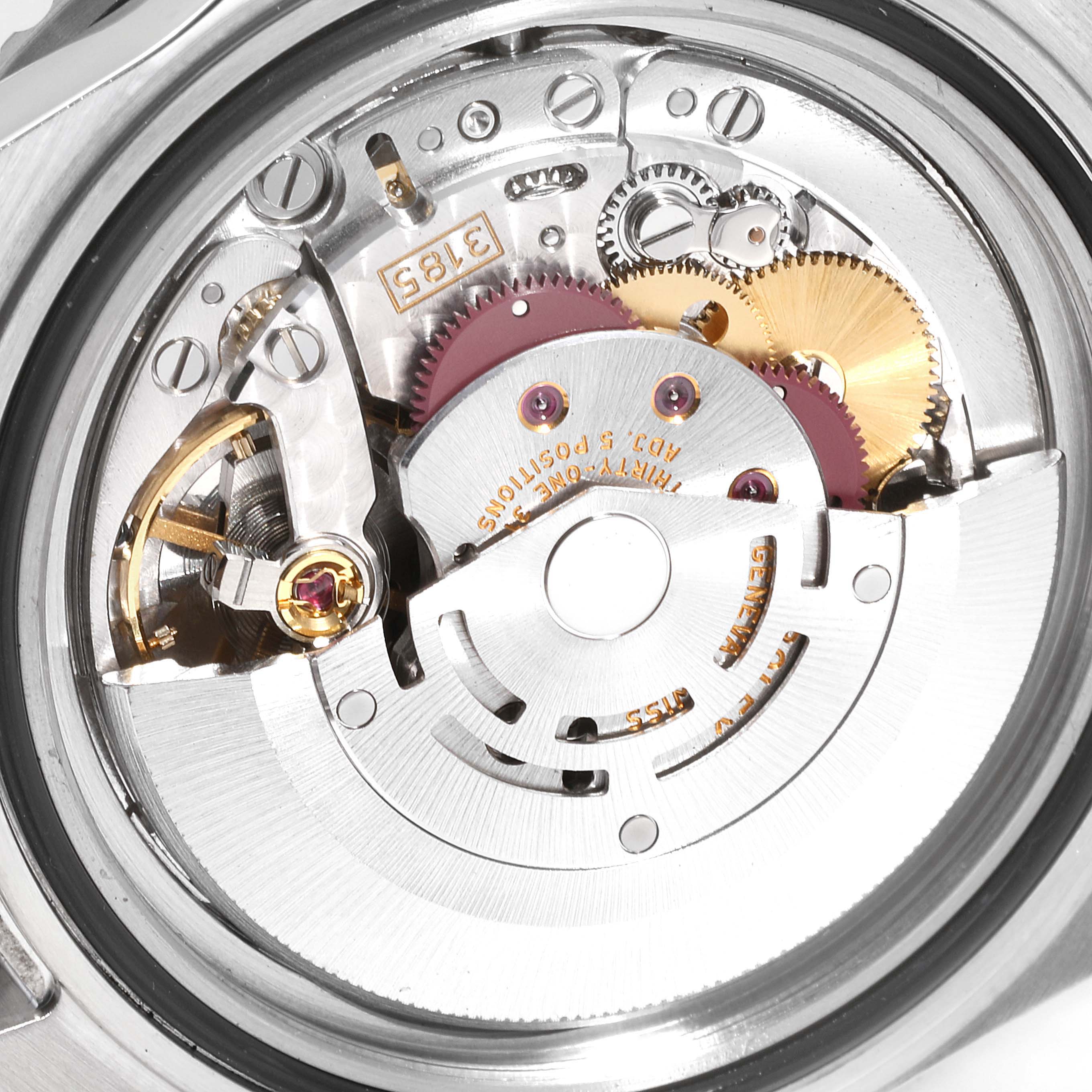 This is a close-up of the movement showing internal components of a Rolex GMT-Master 16710 Men's Stainless Steel Black Dial 16710 Men's Stainless Steel Black Dial watch.