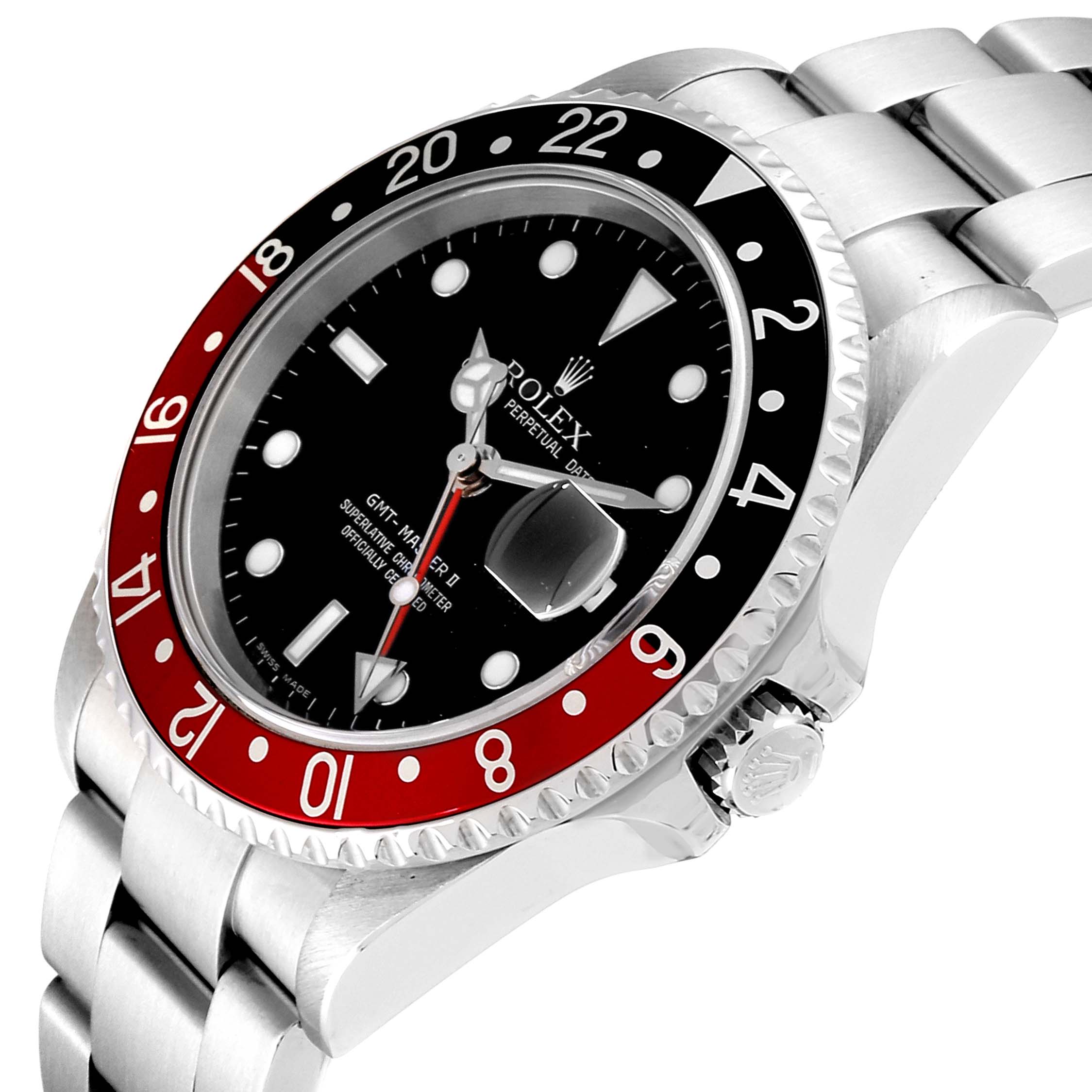 This image shows a Rolex GMT-Master 16710 Men's Stainless Steel Black Dial 16710 Men's Stainless Steel Black Dial watch at a slightly tilted angle, highlighting the bezel, dial, and bracelet.