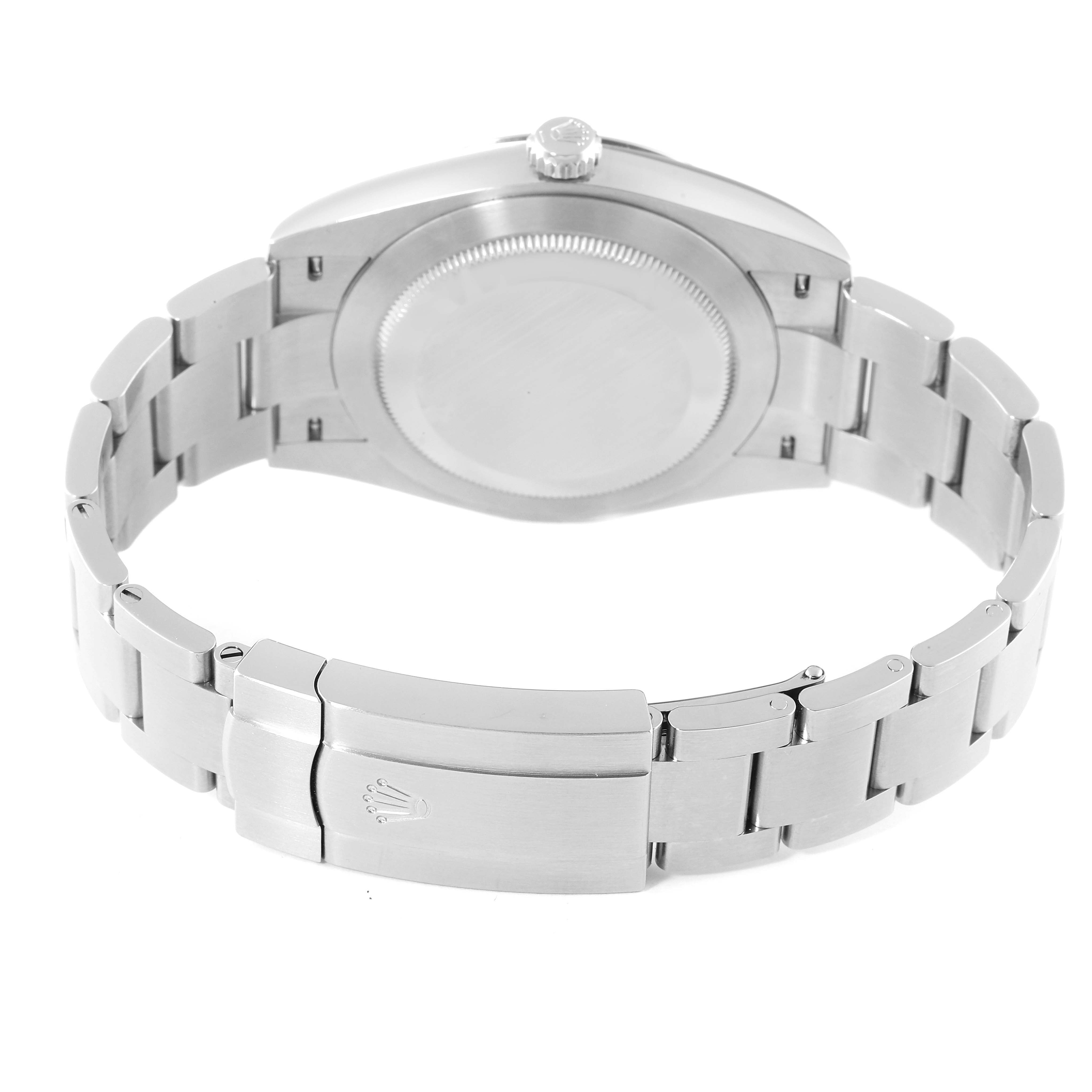 The image shows the back case and bracelet of a Rolex Oyster Perpetual 124300 Men's Stainless Steel Silver Dial 124300 Men's Stainless Steel Silver Dial watch, focusing on the clasp and back.