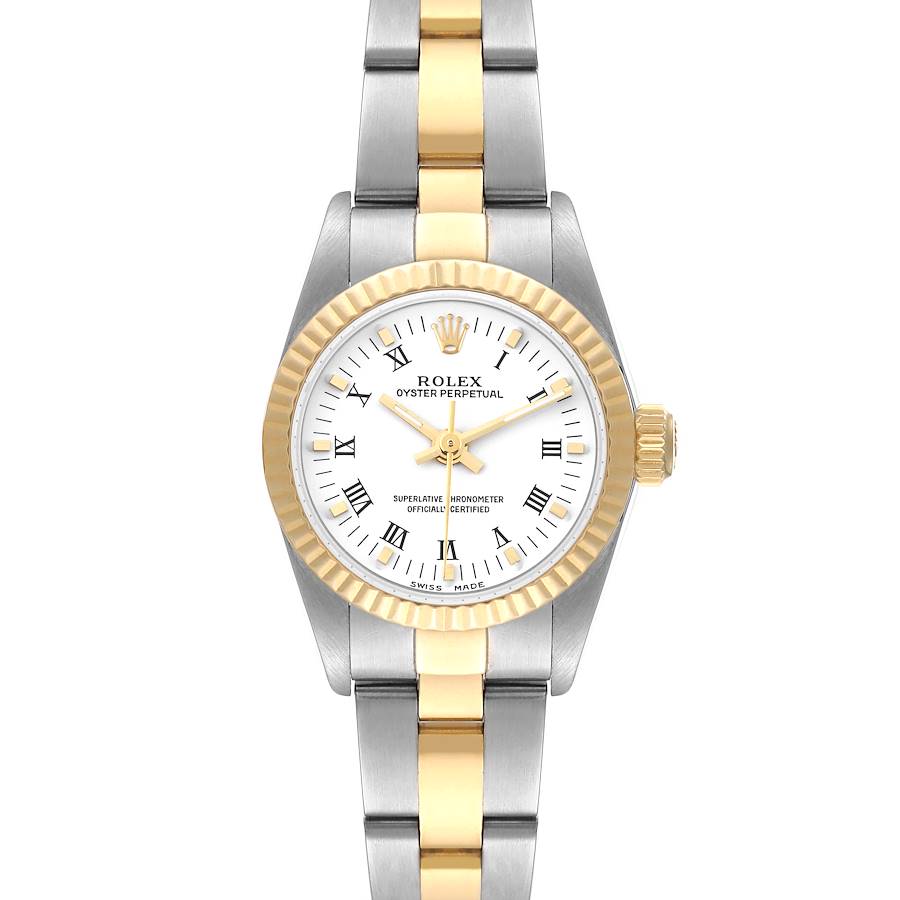 Rolex Oyster Perpetual Steel Yellow Gold White Dial Ladies Watch 76193 Papers SwissWatchExpo