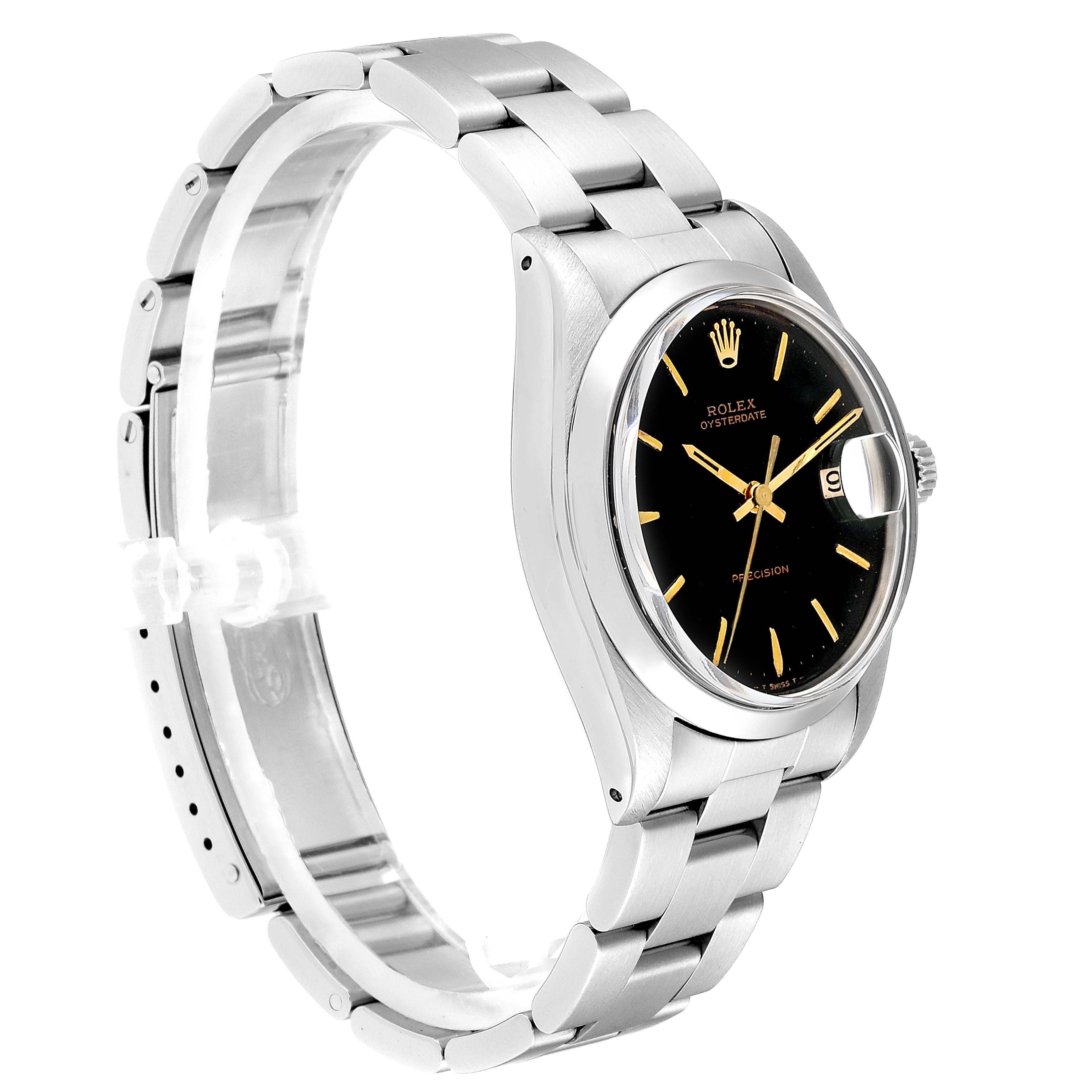 The image shows a side view of the Rolex Vintage Collection 6694 Men
s Stainless Steel Black Dial 6694 Men
s Stainless Steel Black Dial watch, displaying its dial, bracelet, and clasp.