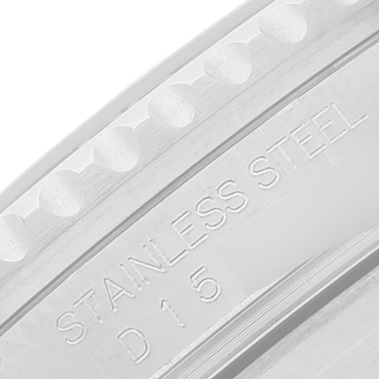 This image shows a close-up of the stainless steel case back with engraving on a Rolex Submariner 16610LV Men's Stainless Steel Black Dial 16610LV Men's Stainless Steel Black Dial.