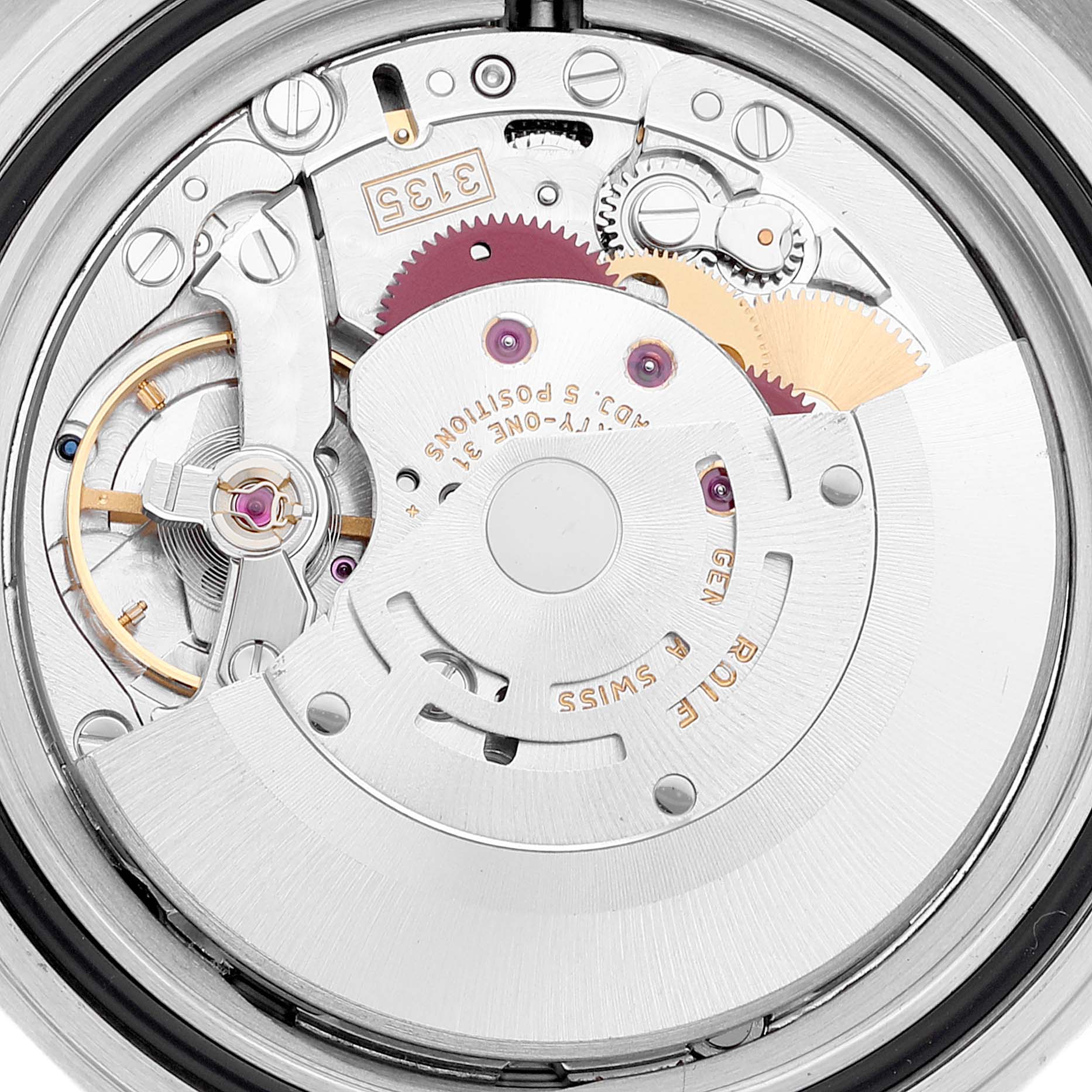The image shows a close-up of the internal movement mechanism of a Rolex Submariner 16610LV Men's Stainless Steel Black Dial 16610LV Men's Stainless Steel Black Dial watch.