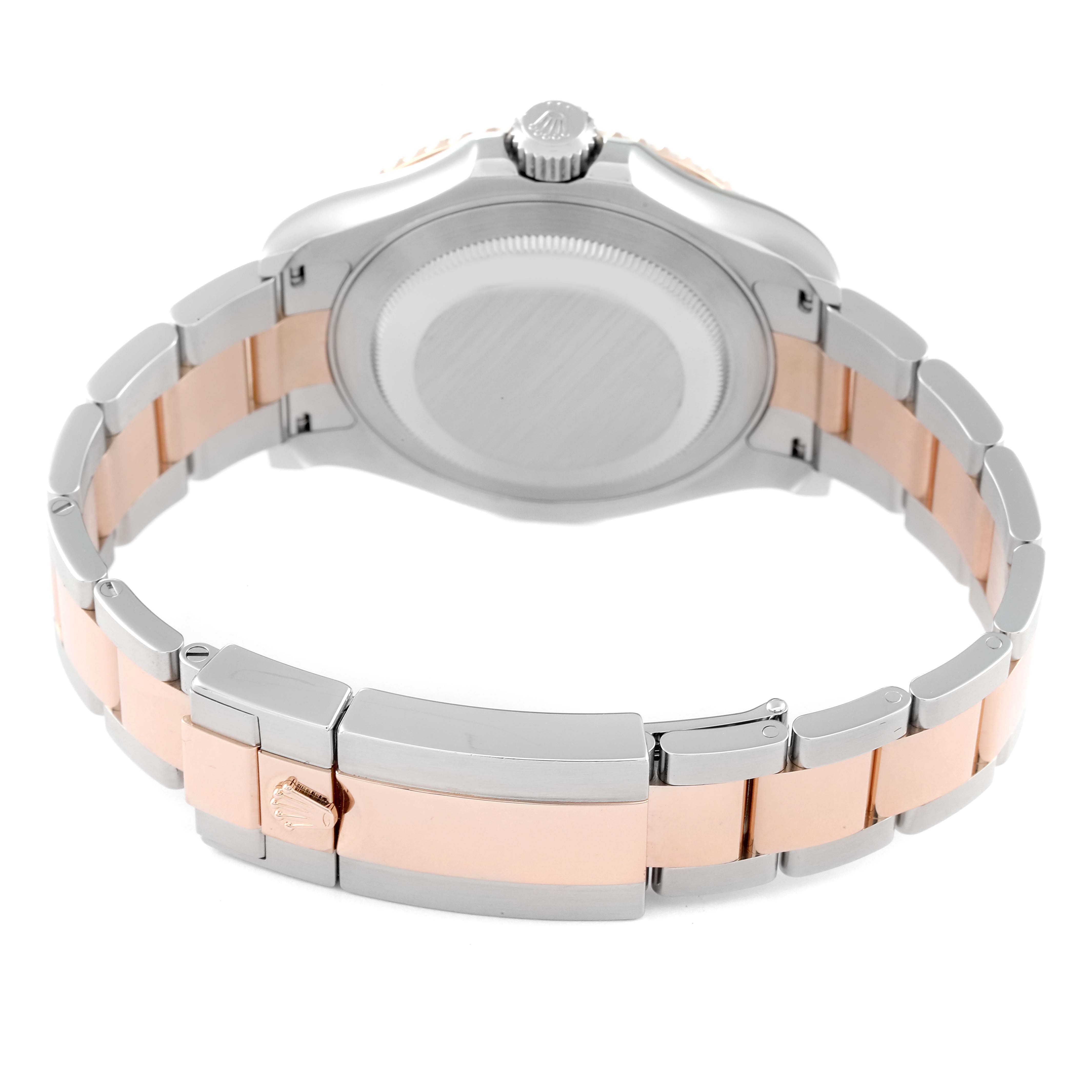 This image shows the back case, bracelet, and clasp of a Rolex Yacht-Master 116621 Men's Steel and Gold (two tone) Brown Dial 116621 Men's Steel and Gold (two tone) Brown Dial watch, viewed from the rear.