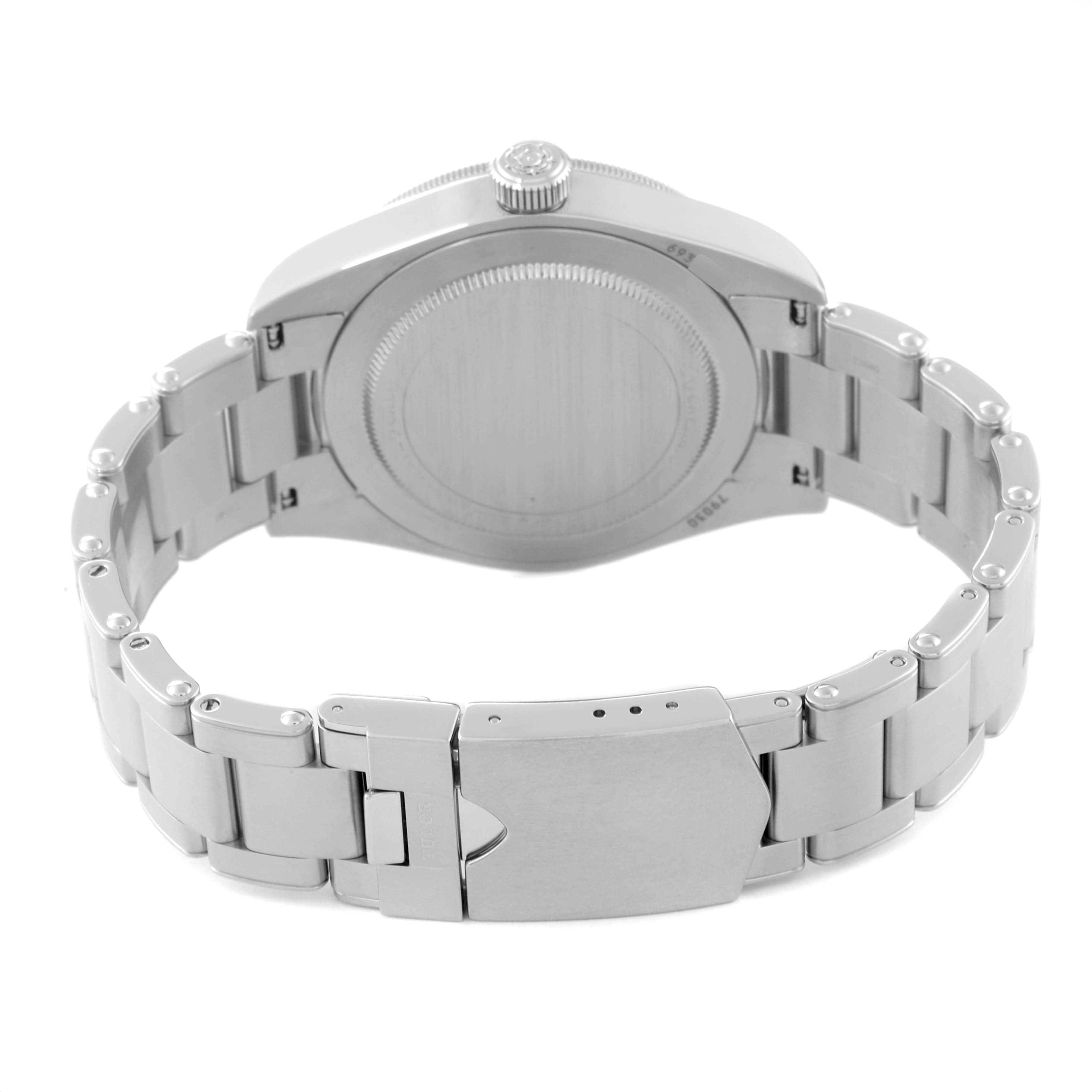 The image shows the back case and stainless steel bracelet of a Tudor Heritage Black Bay 79030N Men's Stainless Steel Black Dial 79030N Men's Stainless Steel Black Dial watch.