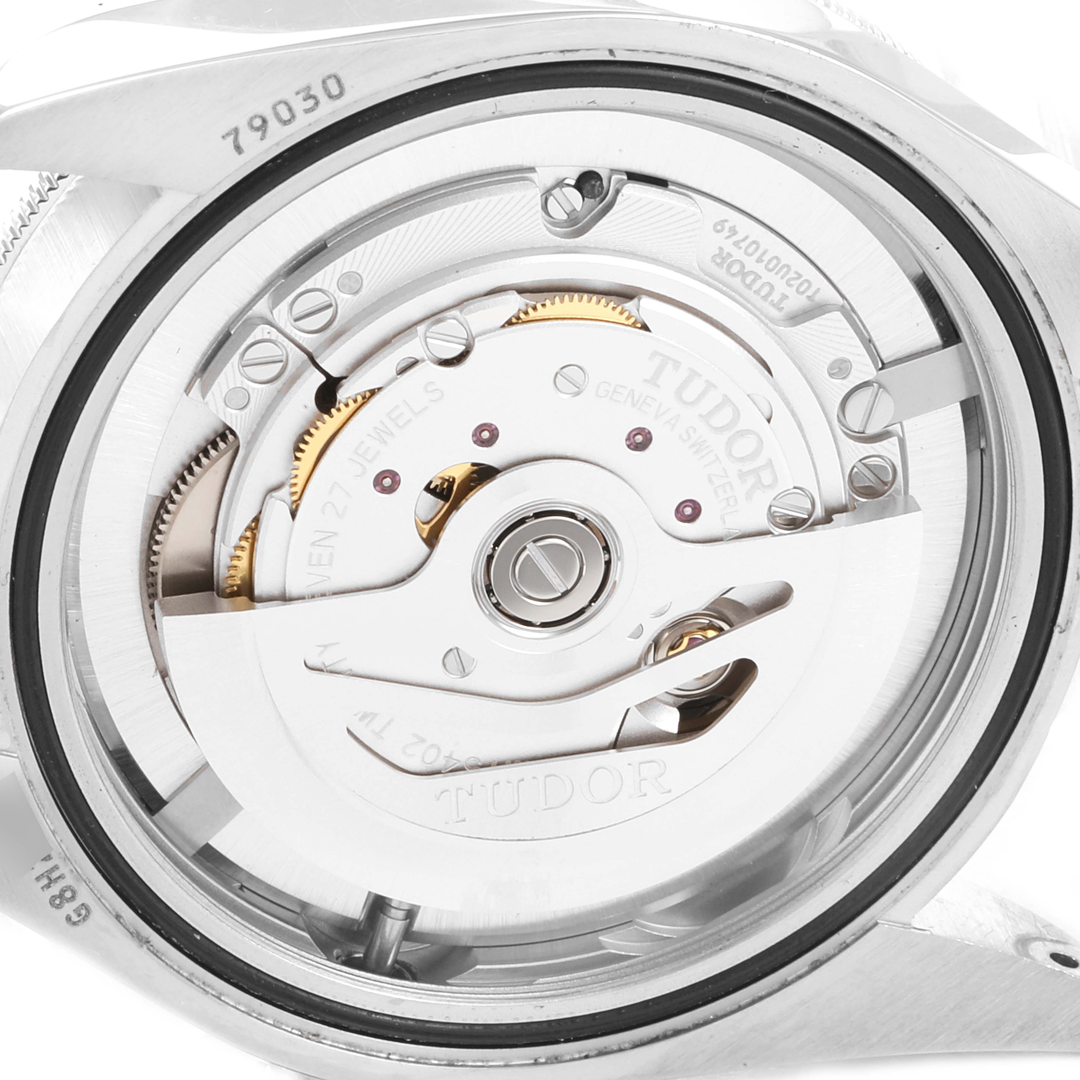 This image shows the movement from the backside of the Tudor Heritage Black Bay 79030N Men's Stainless Steel Black Dial 79030N Men's Stainless Steel Black Dial watch, highlighting its mechanical components.