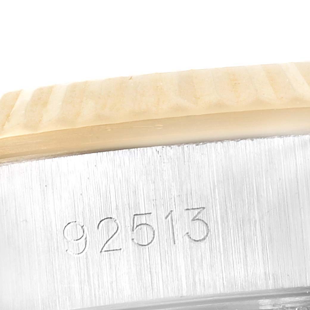 This close-up angle shows the model number “92513” engraved on the case of the Tudor Princess 92513 Women's Steel and Gold (two tone) Silver Dial 92513 Women's Steel and Gold (two tone) Silver Dial watch.