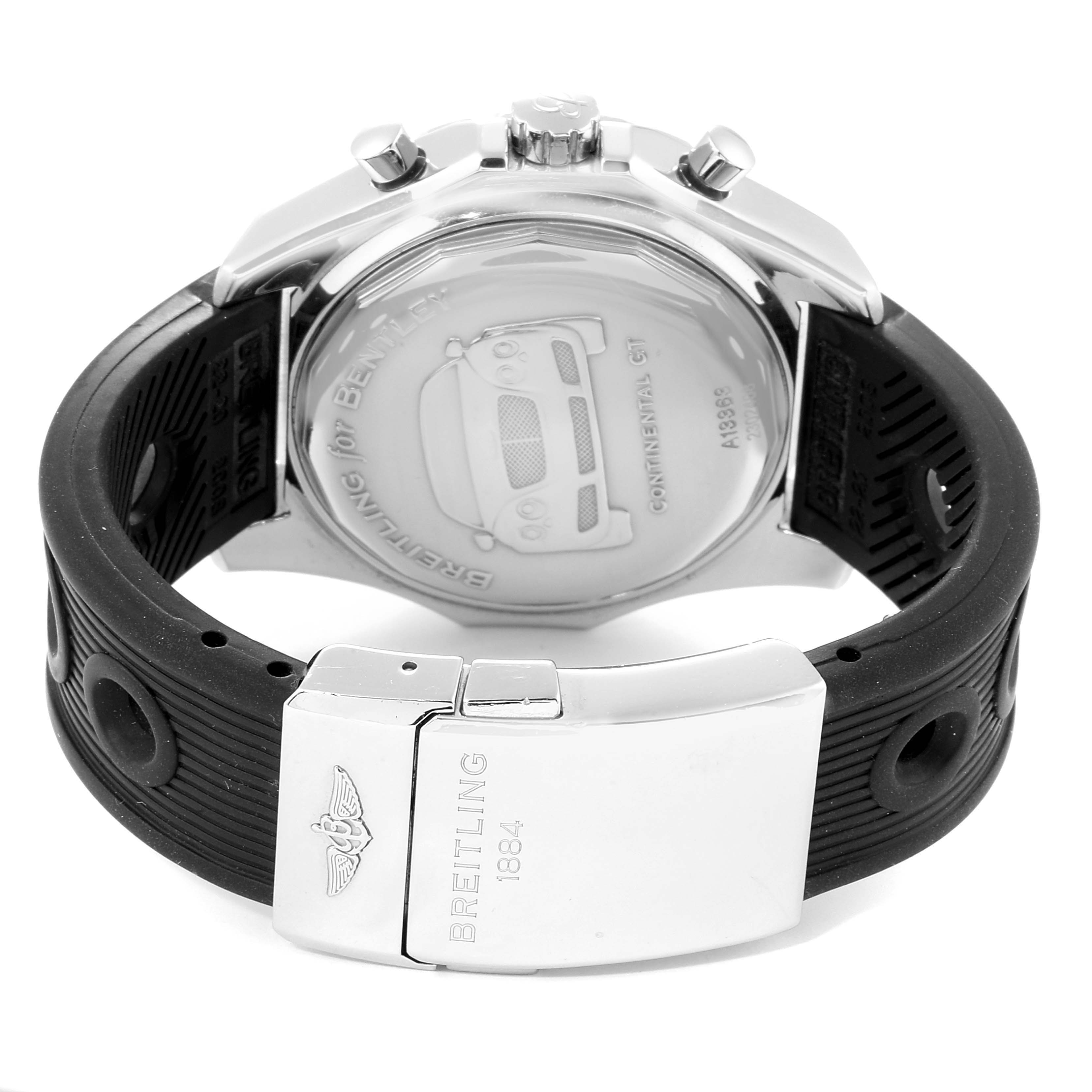 The image shows the back view of a Breitling Bentley A13363 Men's Stainless Steel Black Dial A13363 Men's Stainless Steel Black Dial model watch, focusing on the case back and clasp.