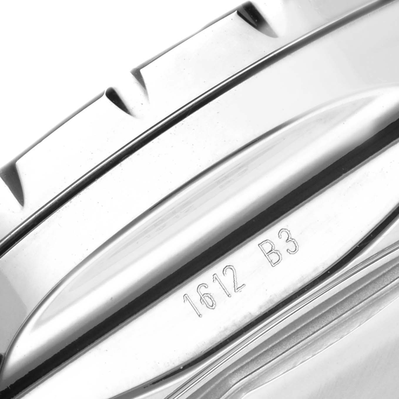 The image shows a close-up of the side and bezel of a Breitling Bentley watch, model number A25365, highlighting engraved details.