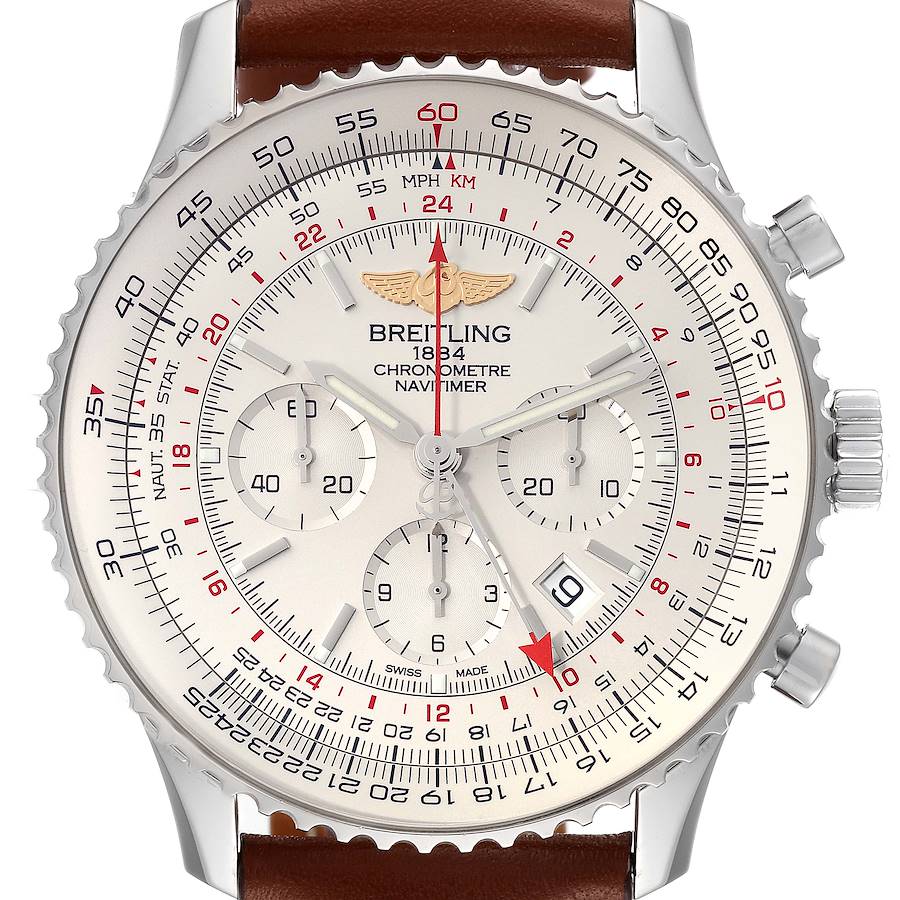 Breitling Navitimer GMT 48 Silver Dial Steel Mens Watch AB0441 Box Card SwissWatchExpo