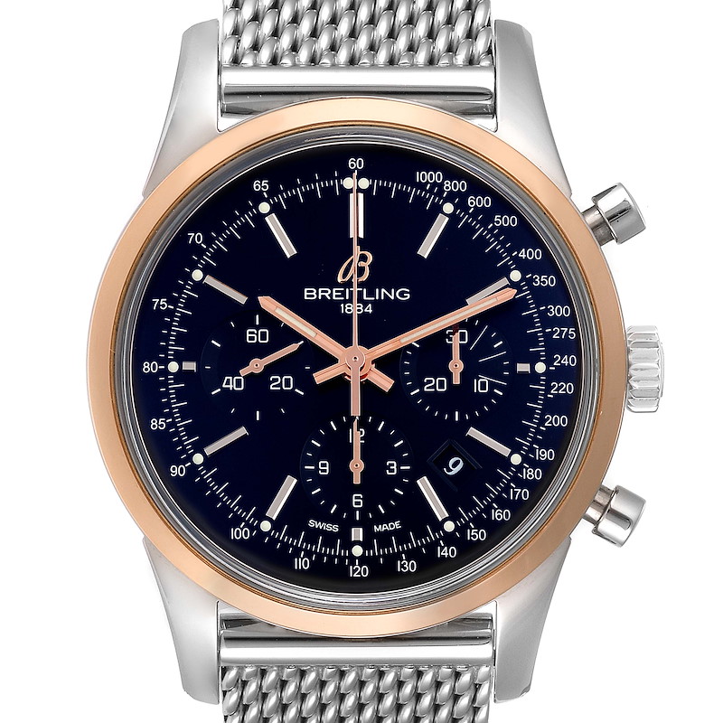 Breitling Transocean Chronograph 43mm Rose Gold Steel Mens Watch UB0152 SwissWatchExpo
