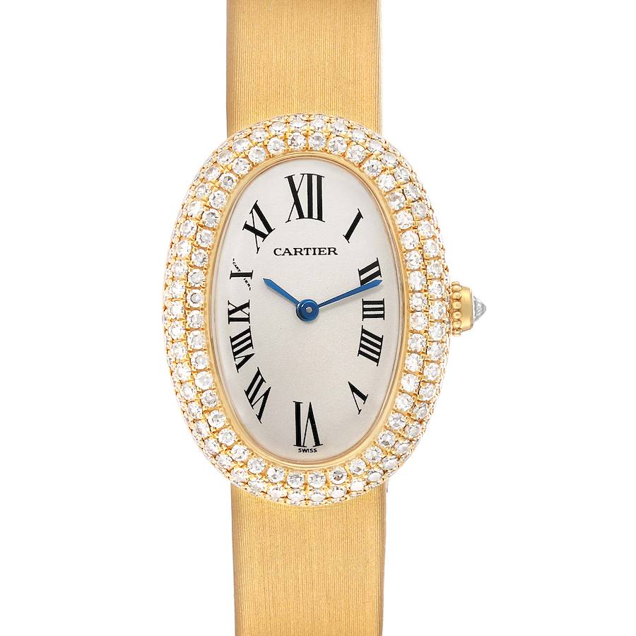 Cartier Baignoire Gold Strap 18k Yellow Gold Diamond Ladies Watch 1954 SwissWatchExpo