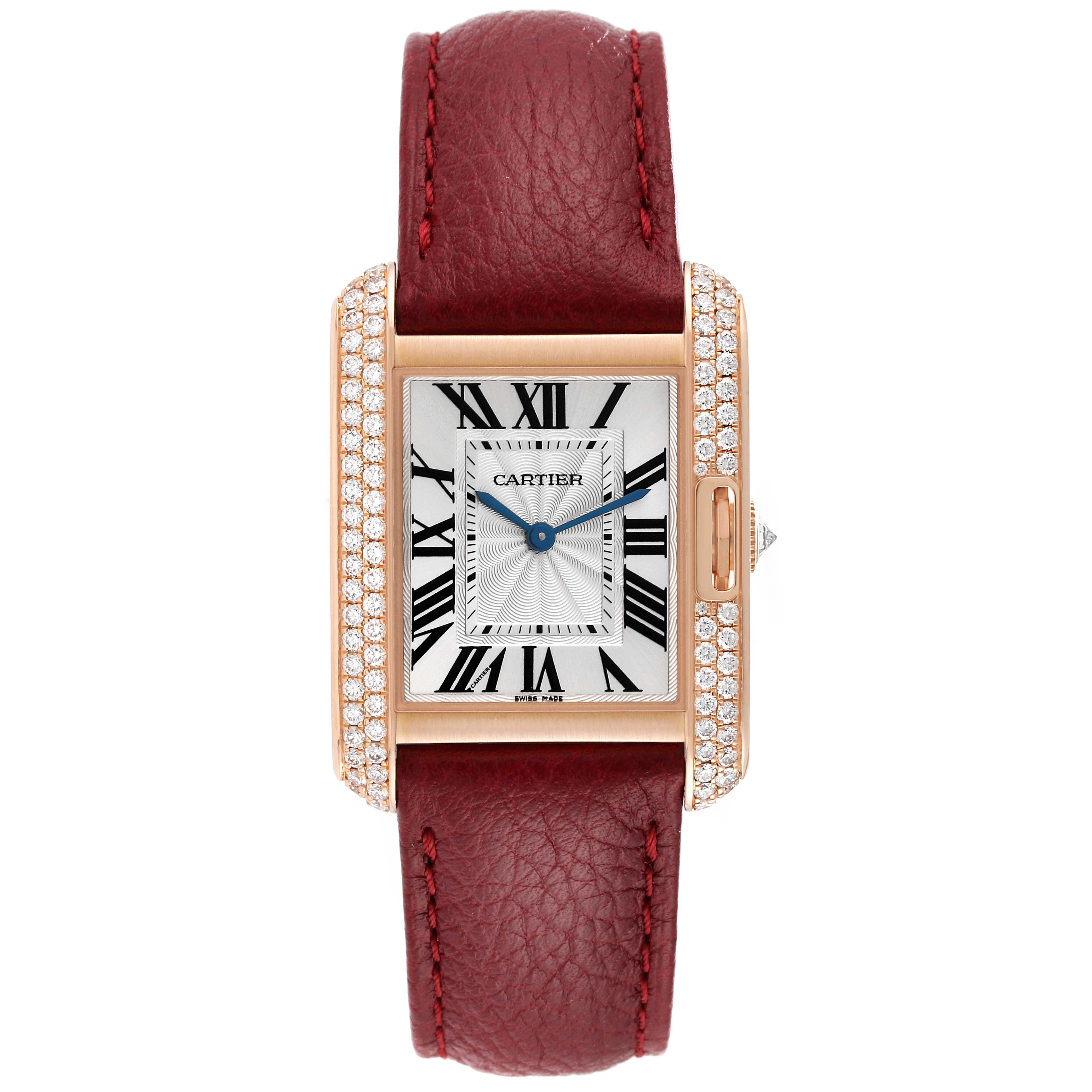 Cartier Tank Anglaise Rose Gold Silver Dial Diamond Ladies Watch ...