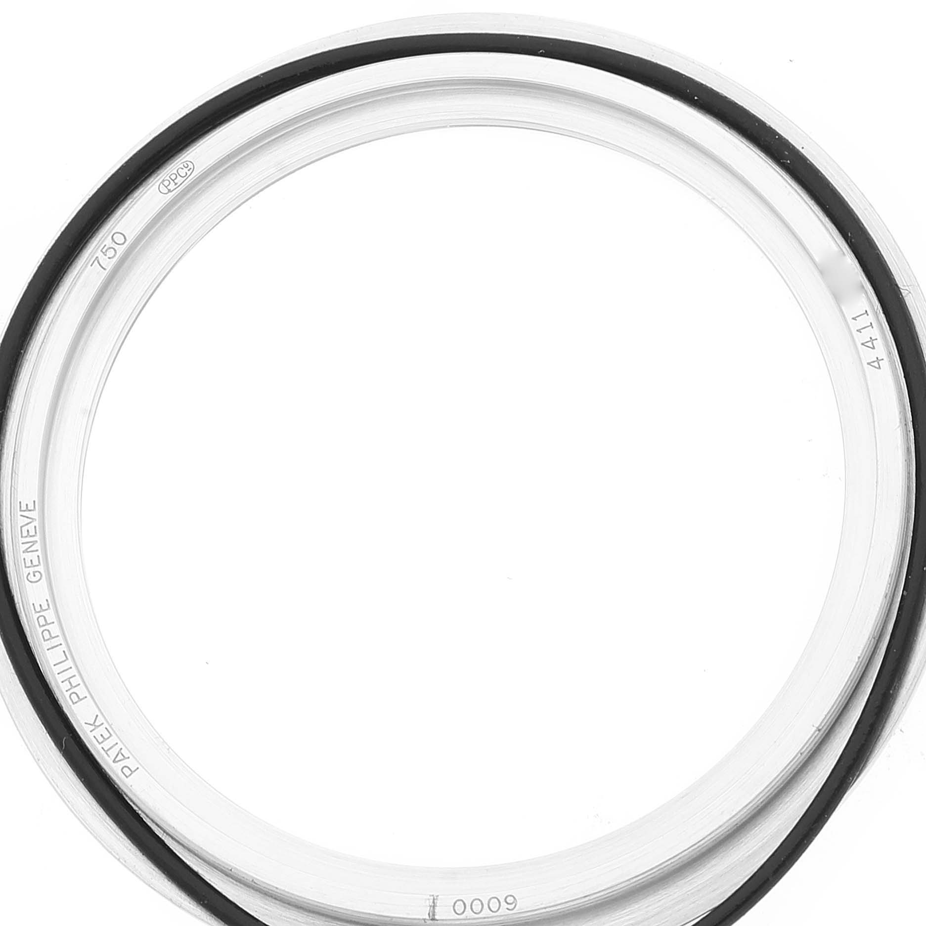 This image shows the bezel or ring of a Patek Philippe Calatrava 6000G Men's White Gold Grey Dial 6000G Men's White Gold Grey Dial watch, captured from a top-down angle.