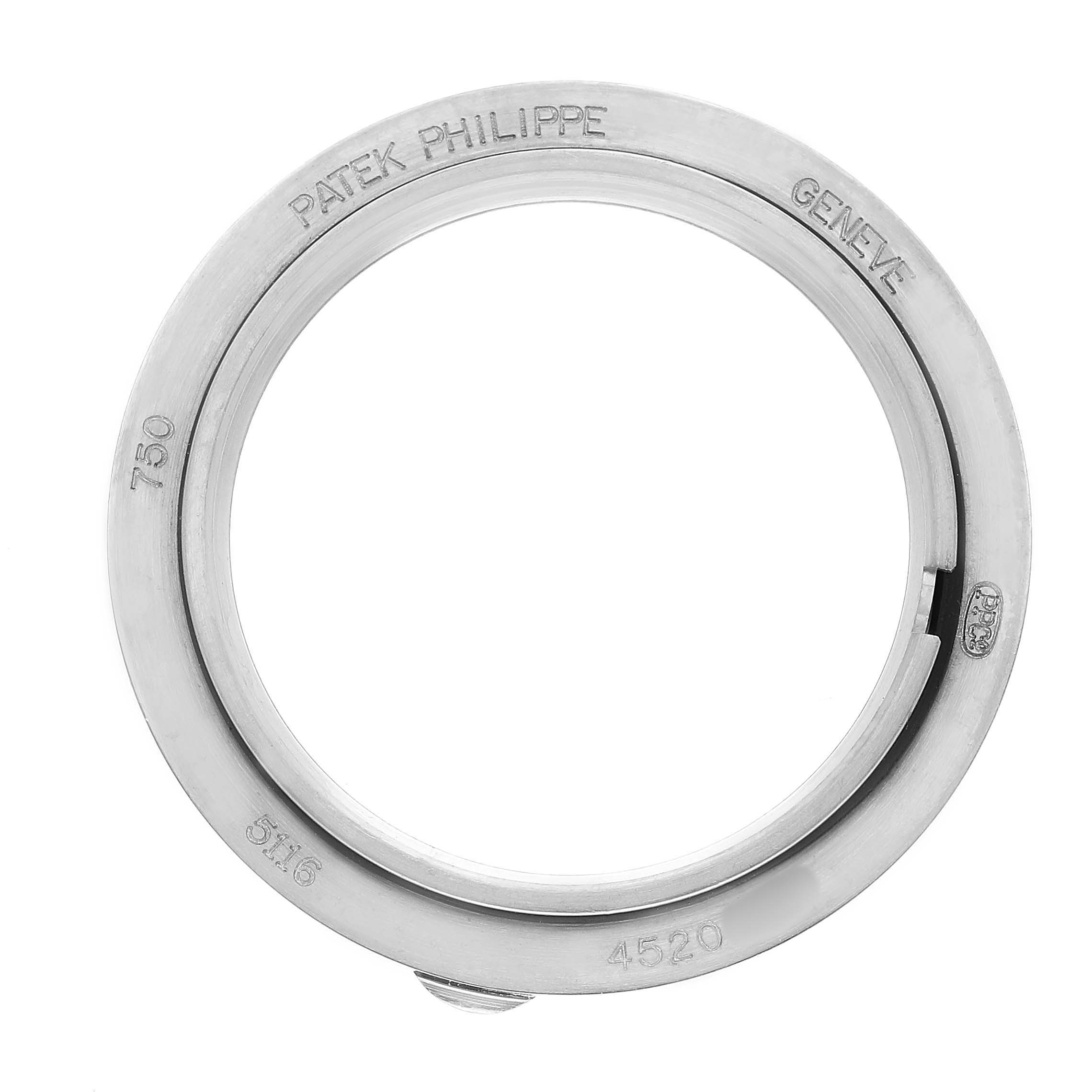The image shows a top view of the bezel for a Patek Philippe Calatrava 5116G Men's White Gold White Dial watch.
