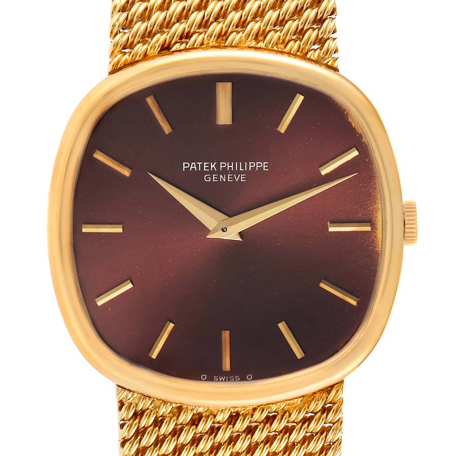Patek Philippe Ellipse 18k Yellow Gold Reddish Brown Dial Watch 3844 Papers SwissWatchExpo