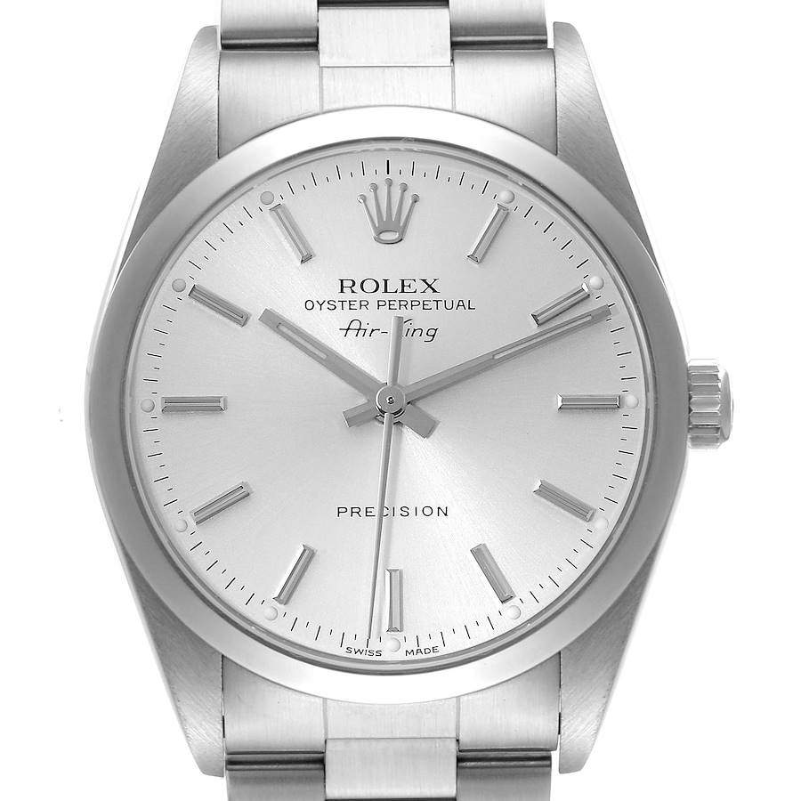 Rolex Air King 34mm Silver Dial Smooth Bezel Steel Mens Watch 14000 Box Papers SwissWatchExpo