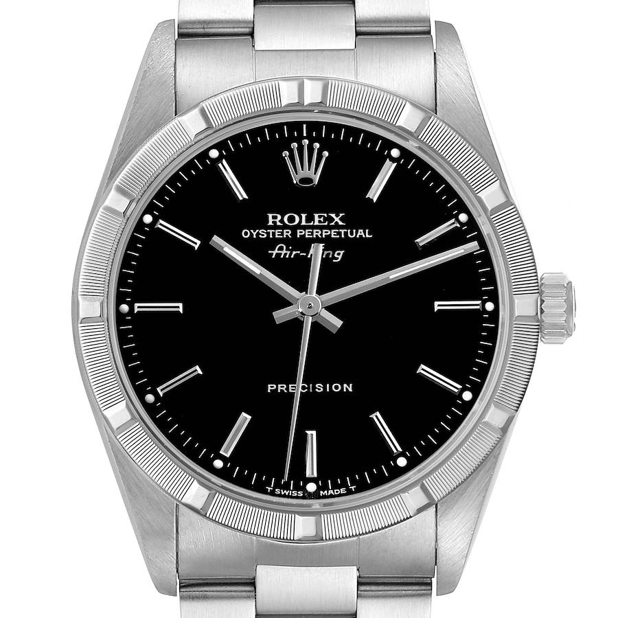 Rolex Air King Engine Turned Bezel Steel Mens Watch 14010 Box Papers SwissWatchExpo