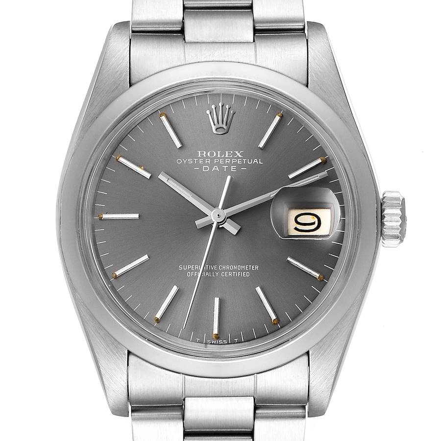 Rolex Date Rhodium Dial Domed Bezel Vintage Mens Watch 1500 SwissWatchExpo