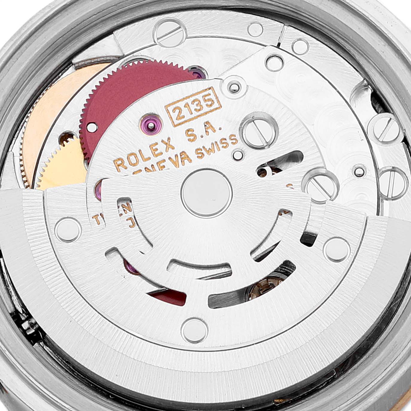 This image shows the movement and interior mechanism of a Rolex Datejust 69173 Women's Steel and Gold (two tone) Champagne Dial 69173 Women's Steel and Gold (two tone) Champagne Dial watch, highlighting its intricate components.
