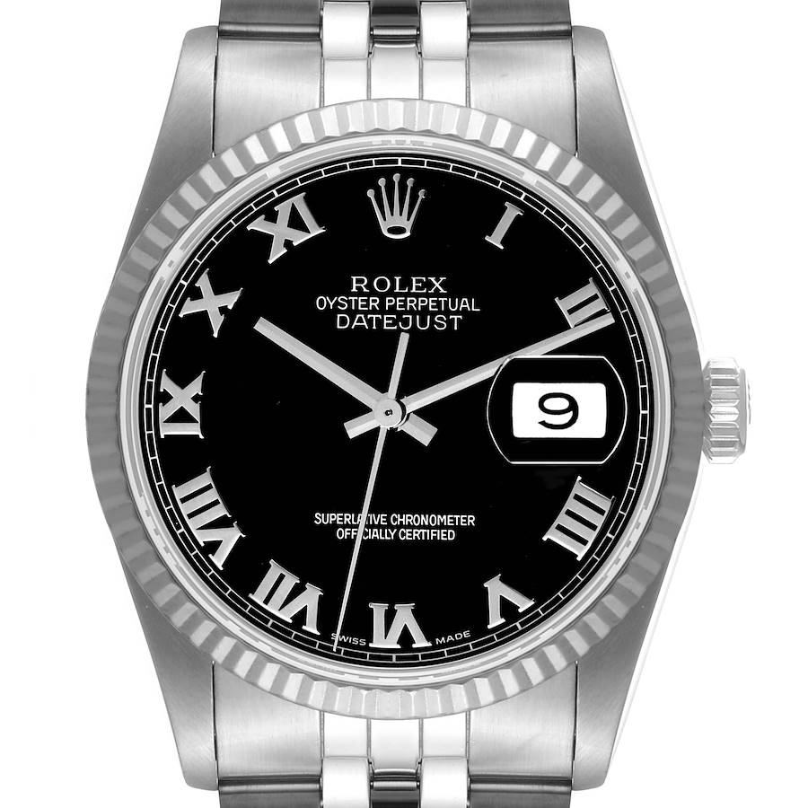 Rolex Datejust 36 Steel White Gold Black Dial Mens Watch 16234 ONE LINK ADDED SwissWatchExpo
