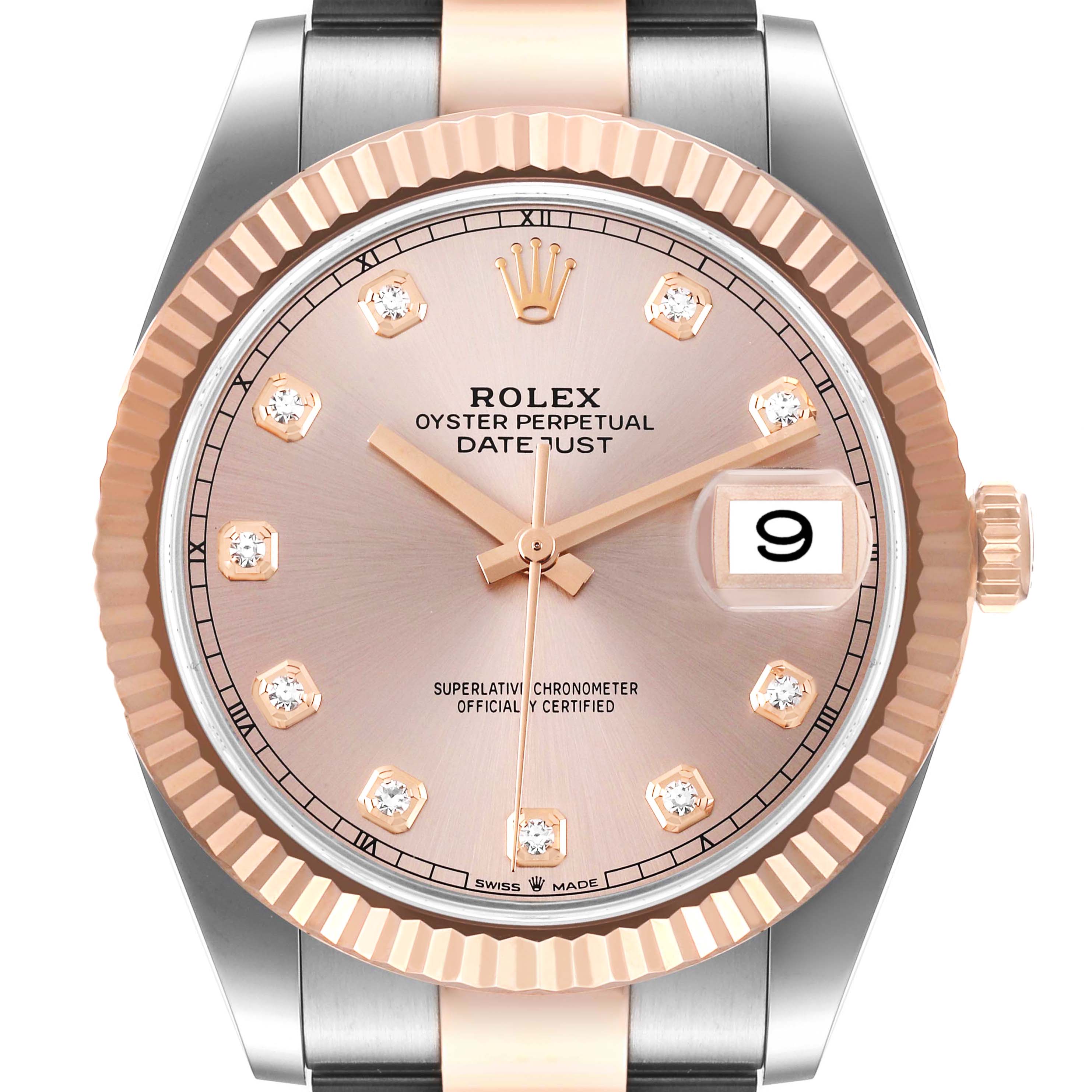 The image shows a close-up, front view of a Rolex Datejust 41 126331 Men's Steel and Gold (two tone) Beige Dial 126331 Men's Steel and Gold (two tone) Beige Dial watch, highlighting the dial, bezel, crown, and part of the bracelet.