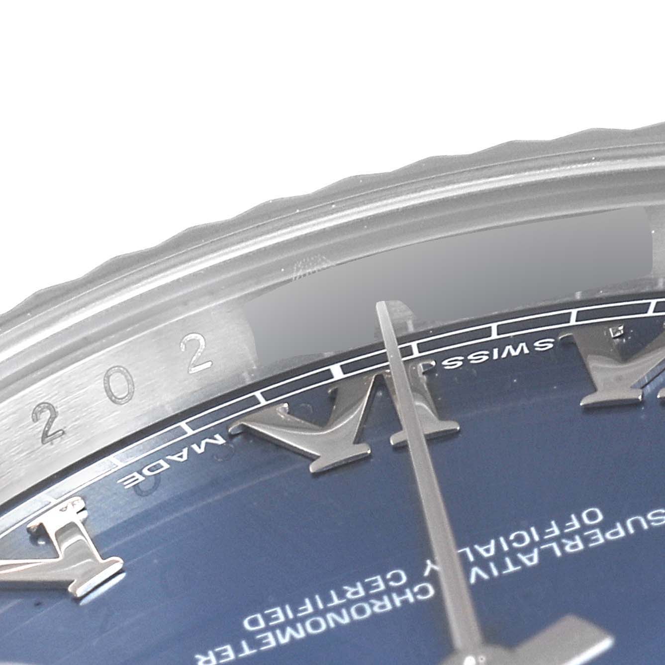 The image shows a close-up of the dial, hands, and part of the bezel of the Rolex Datejust 41 116334 Men's Stainless Steel Blue Dial 116334 Men's Stainless Steel Blue Dial watch.